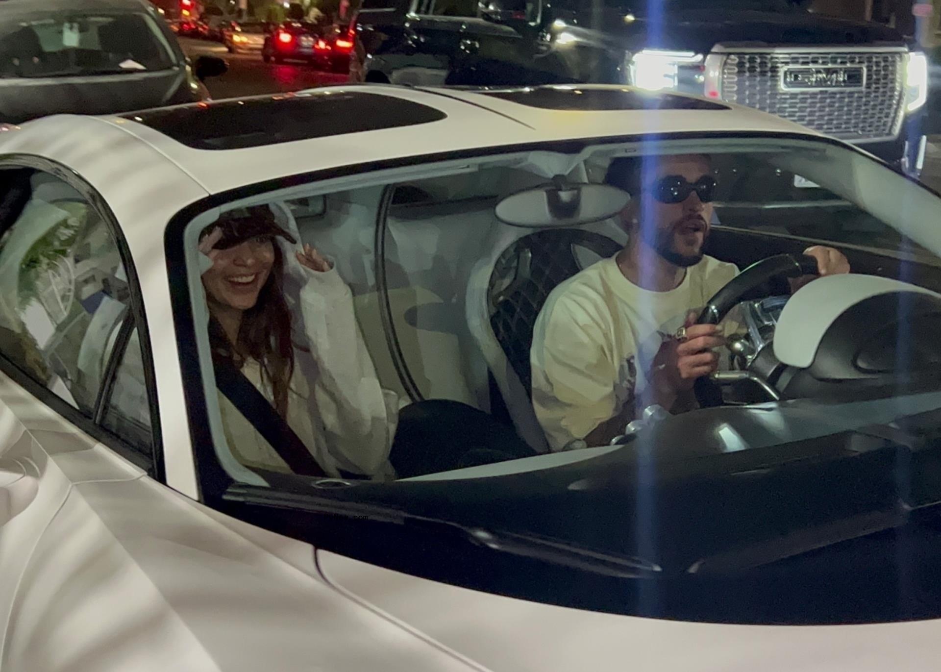 Kendall Jenner and Bad Bunny leaving Tyler, the Creator's show.