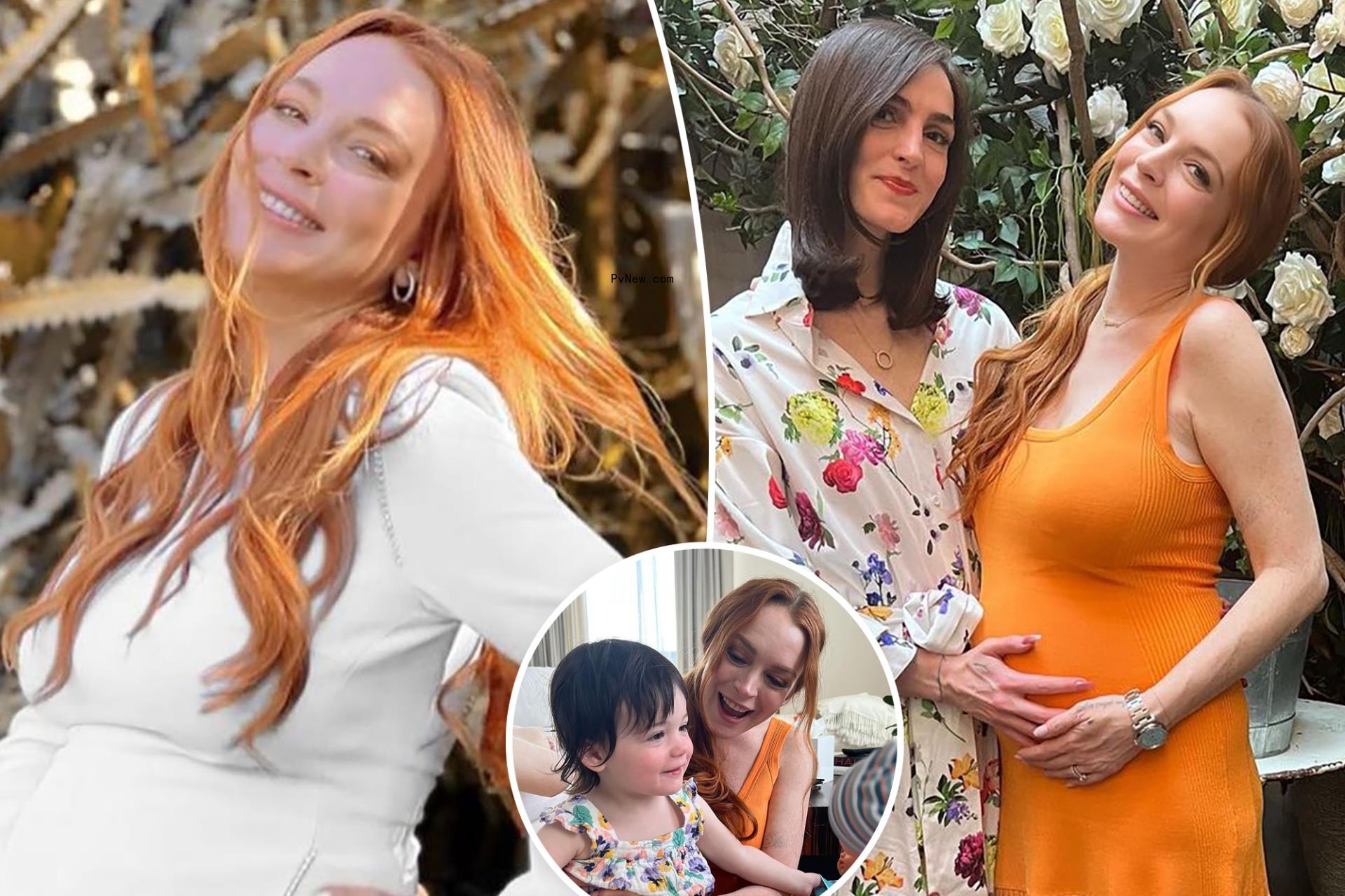 Pregnant Lindsay Lohan cradles bump in glowing baby shower pics