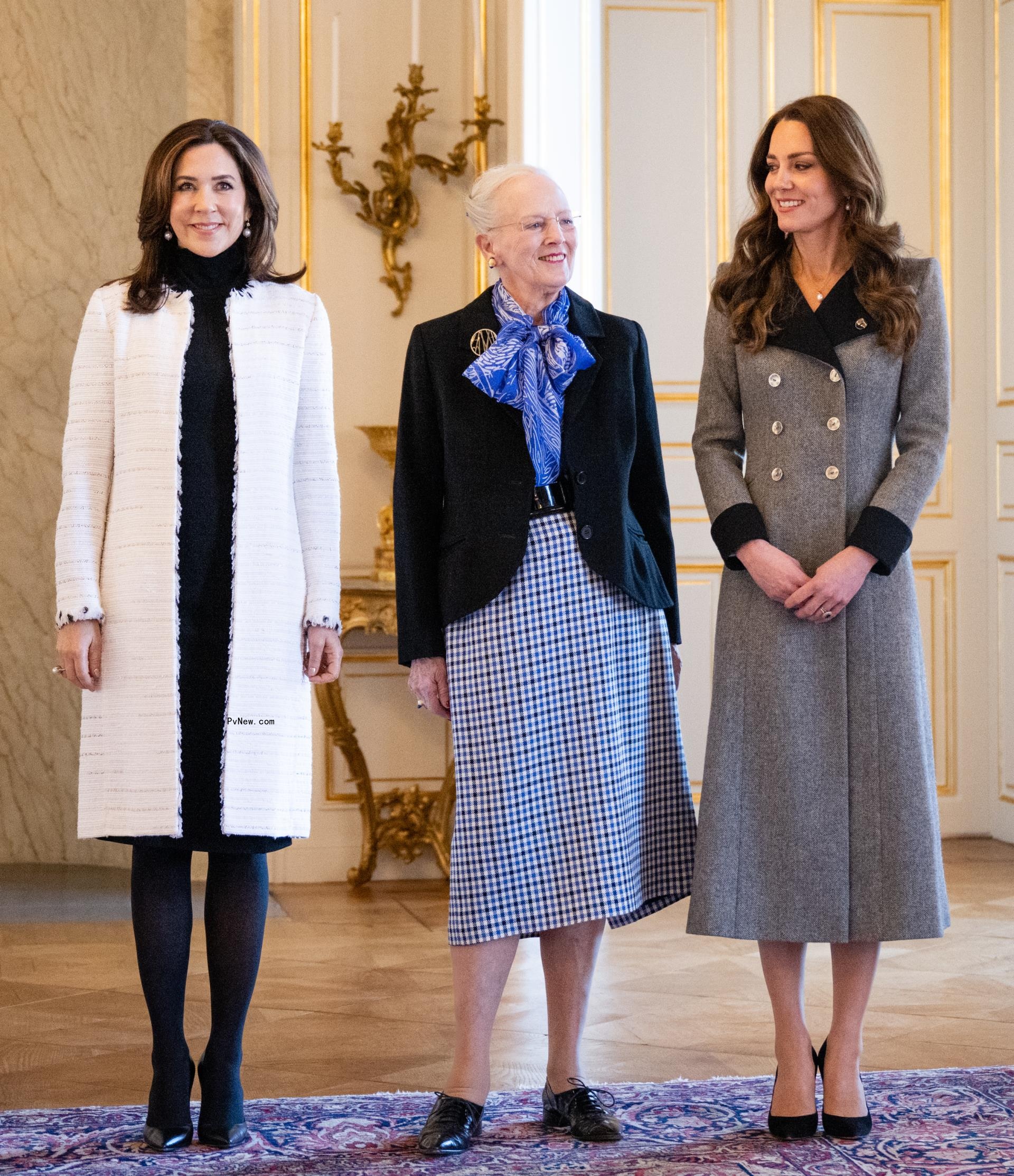 Crown Princess Mary of Denmark, Kate Middleton and Queen Margrethe of Denmark visit Christian IX's Palace on February 23, 2022