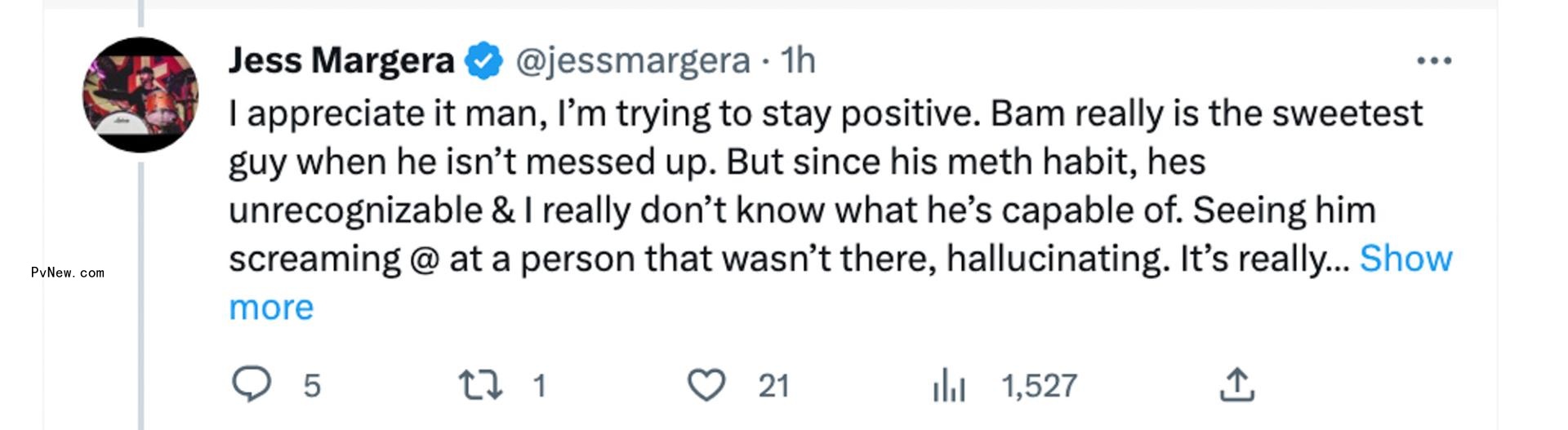 A screenshot of Jess Margera's tweet.