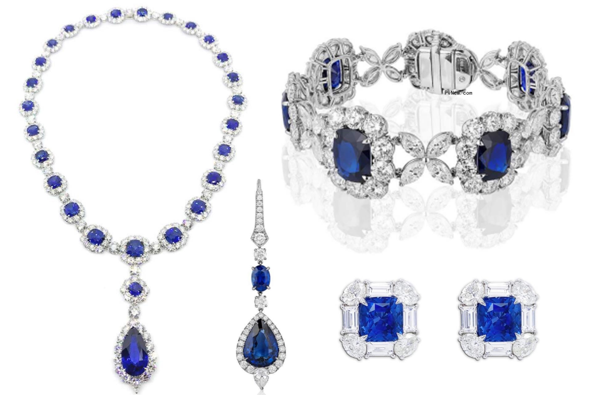 A set of sapphire and diamond jewelry
