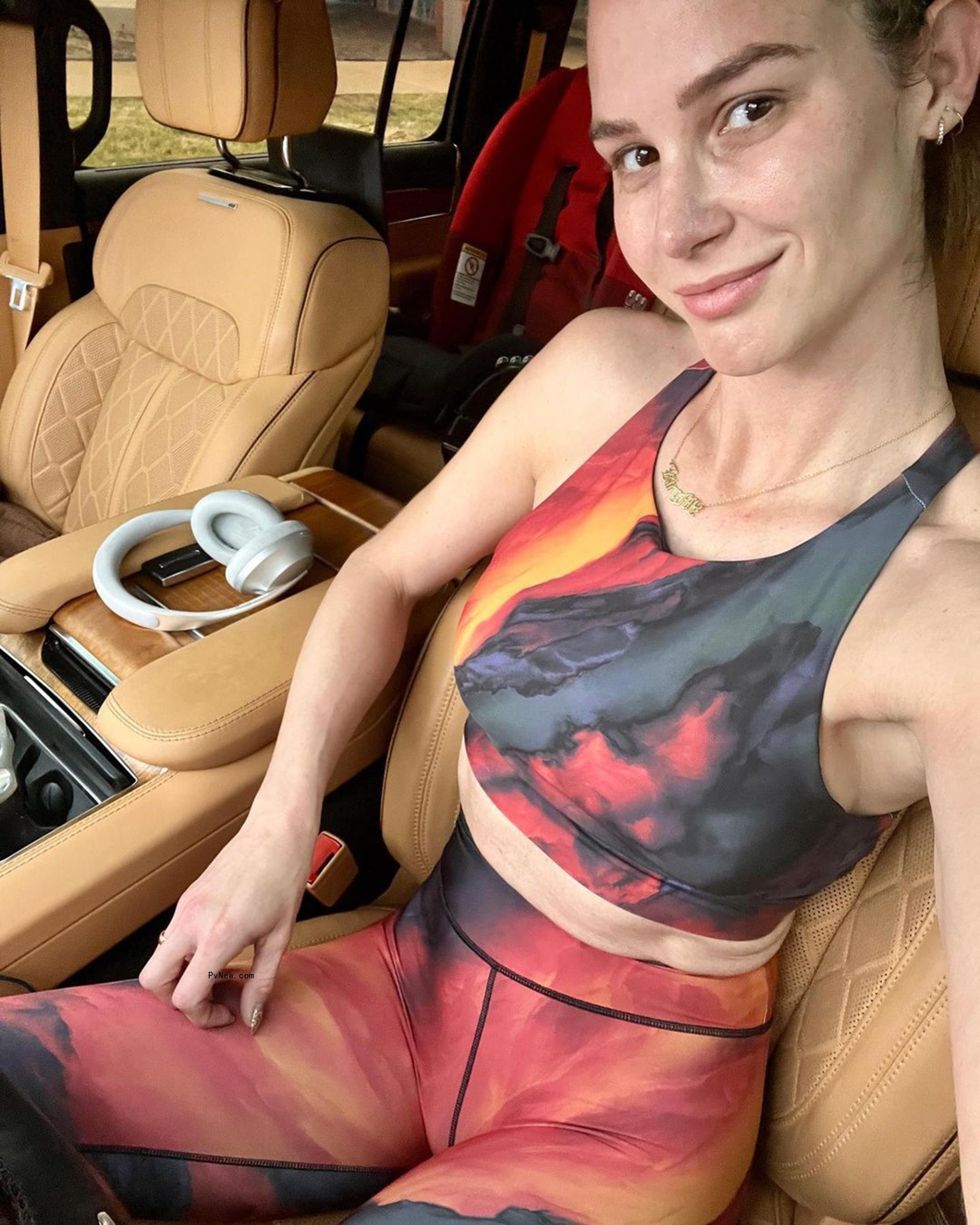 Meghan King wears athleisure in car