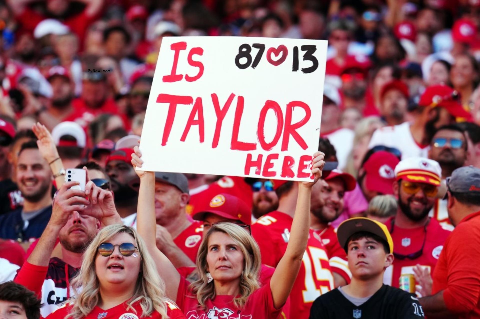 A Taylor Swift fan sign at a Kansas City Chiefs game