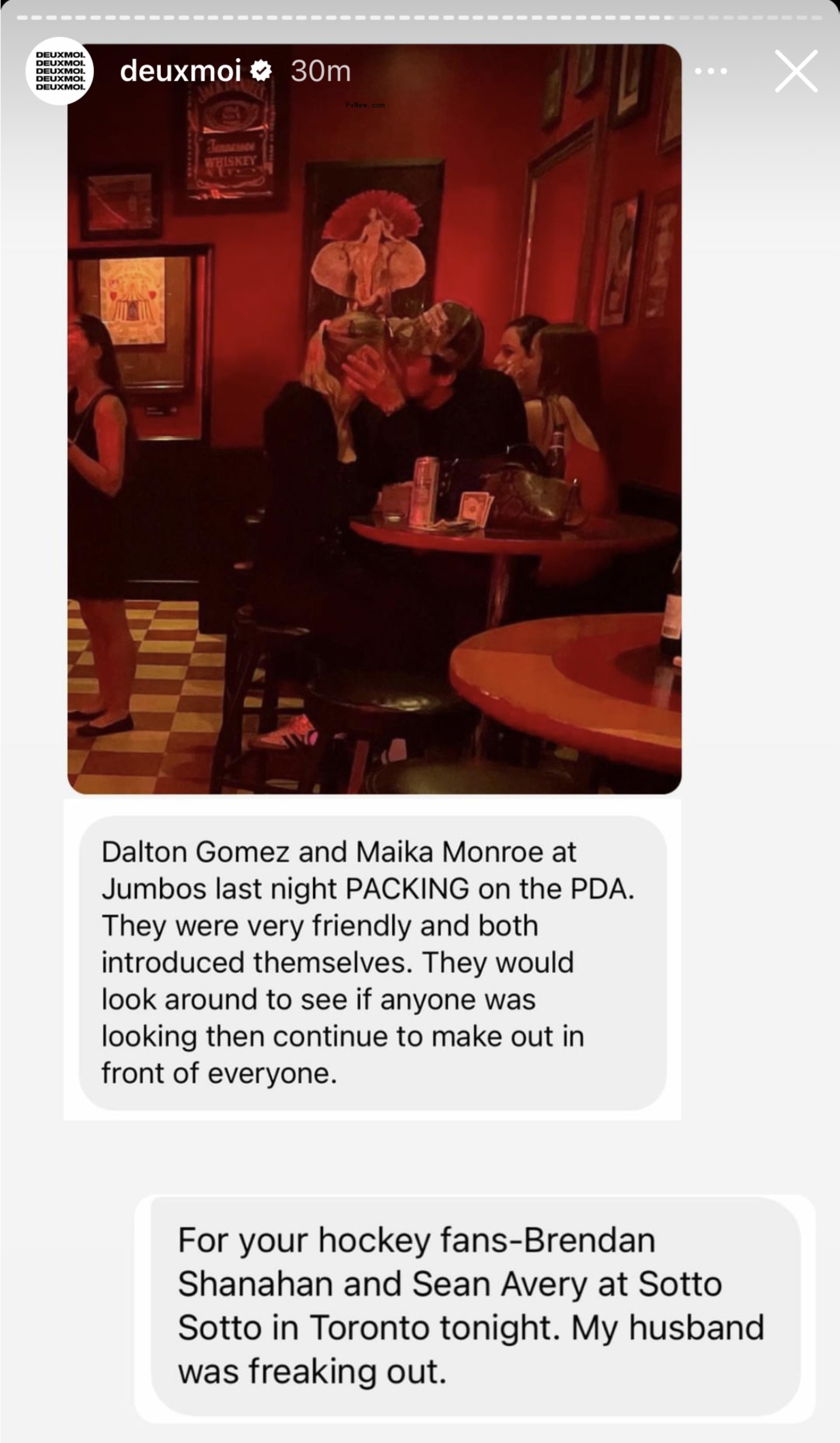 Screen grab showing Dalton Gomez kissing Maika Monroe.