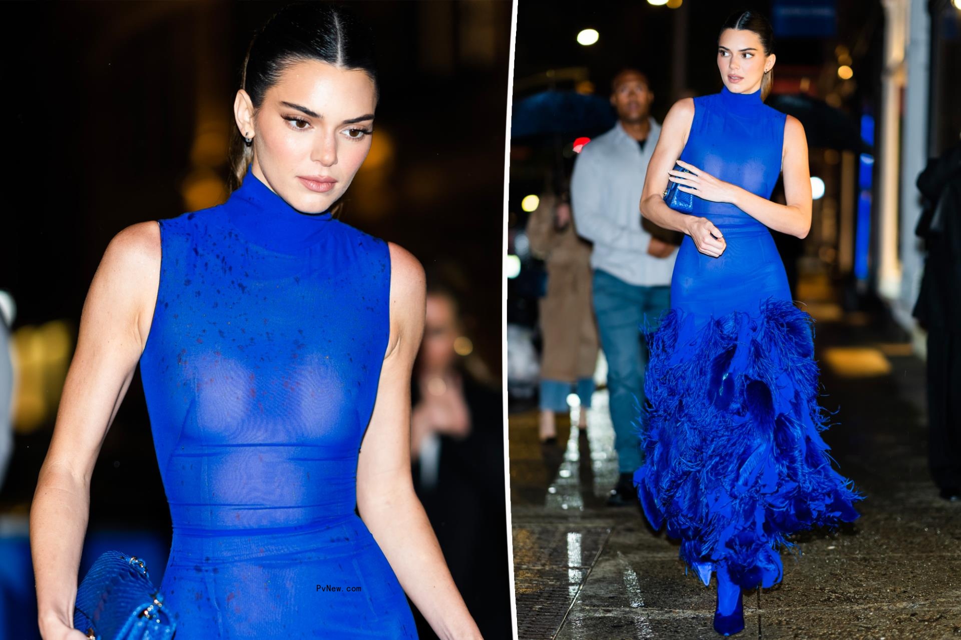 Kendall Jenner steps out in sheer blue dress amid Bad Bunny romance