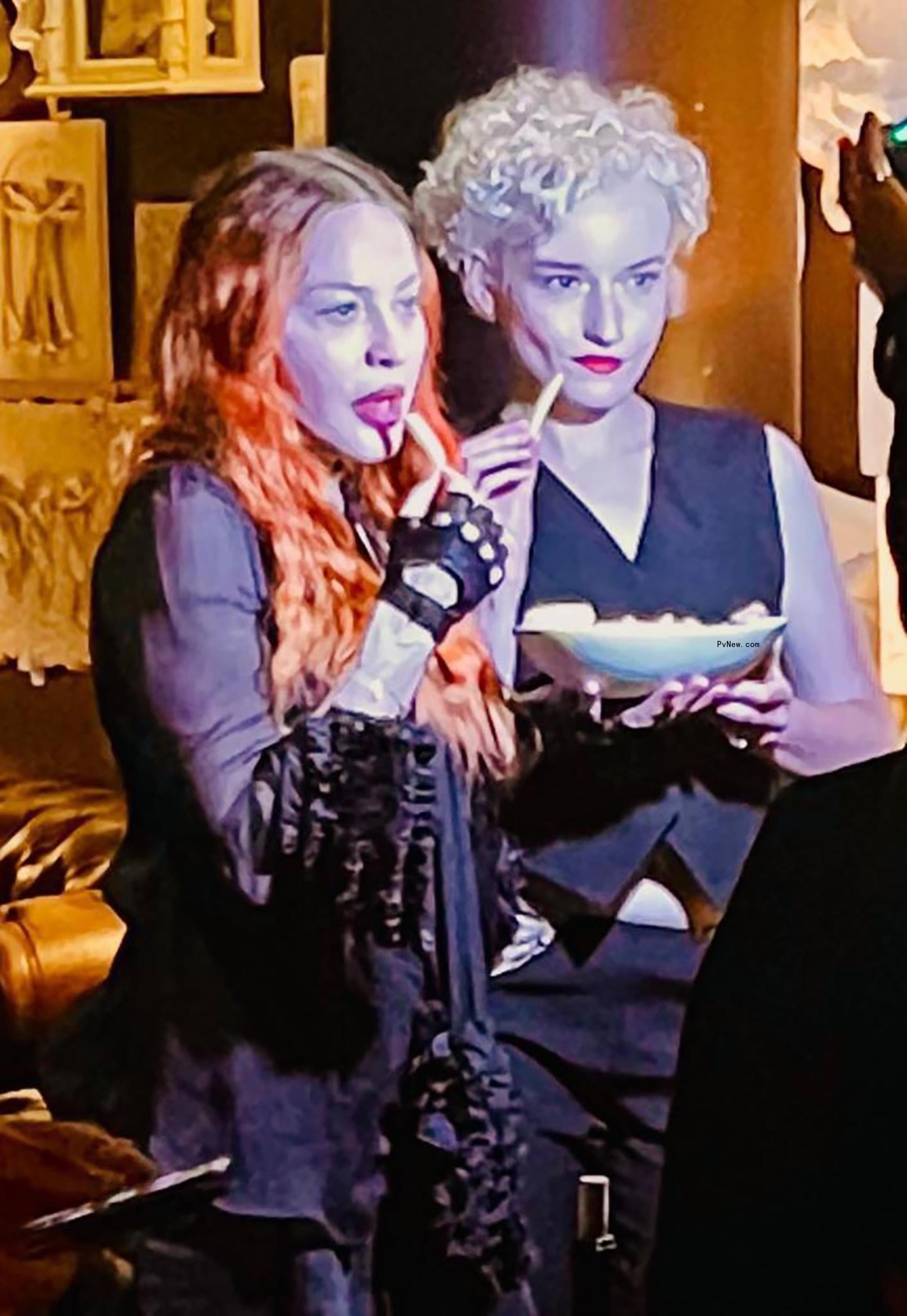 Mado<i></i>nna and Julia Garner at NYC restaurant April 2023.