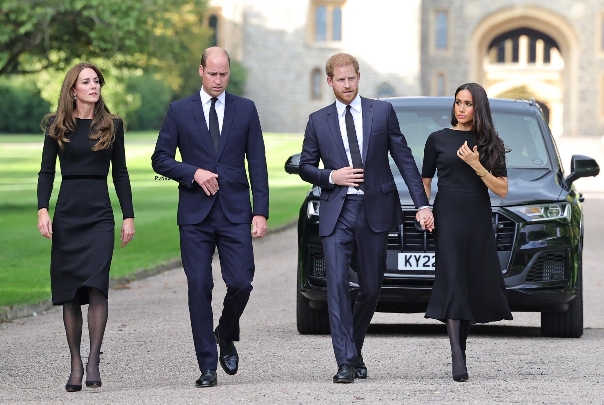 Kate Middleton, Prince William, Prince Harry, Meghan Markle walk together