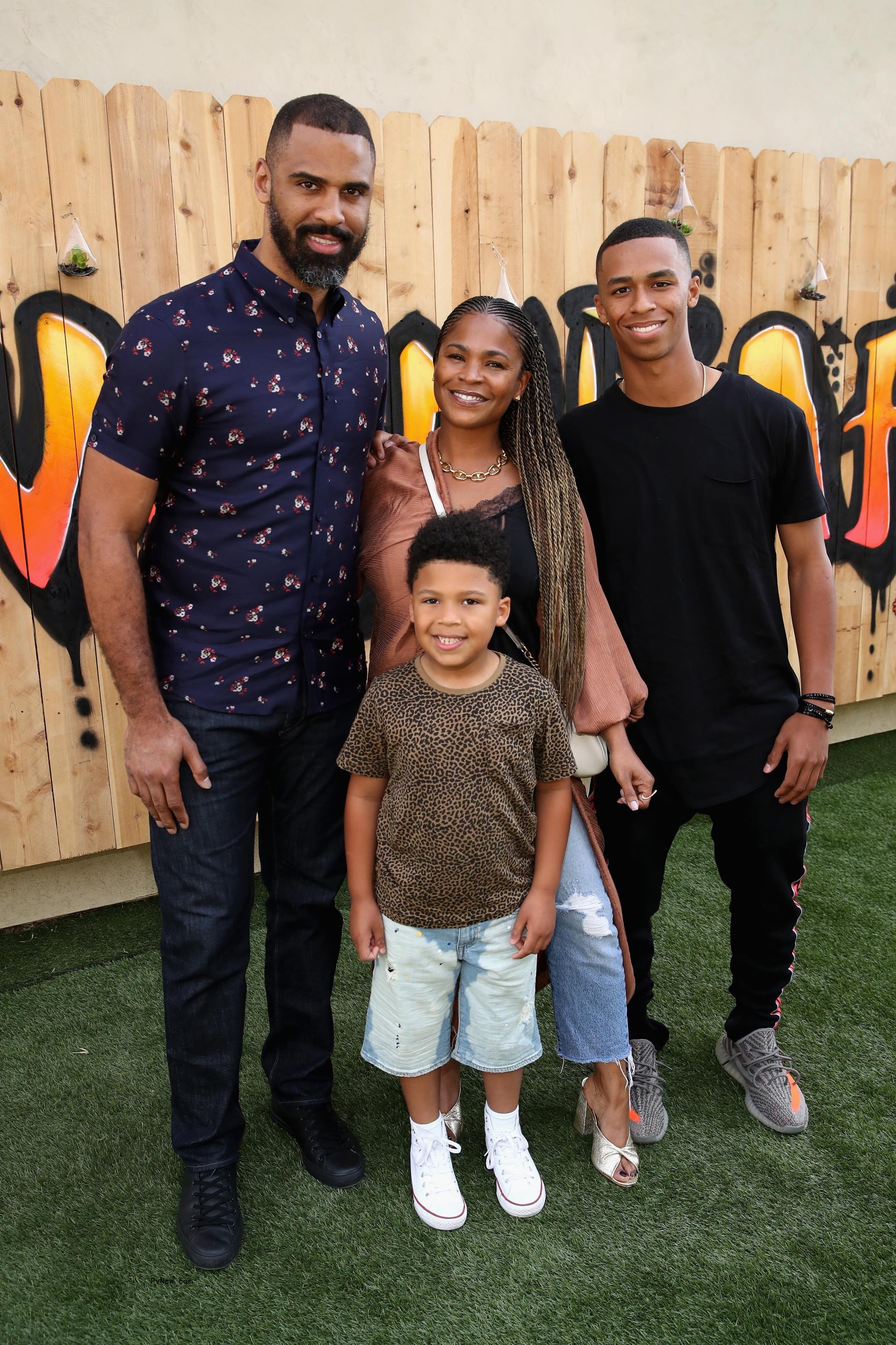 Ime Udoka and Nia Long with their son, Kez, and her oldest son, Massai.