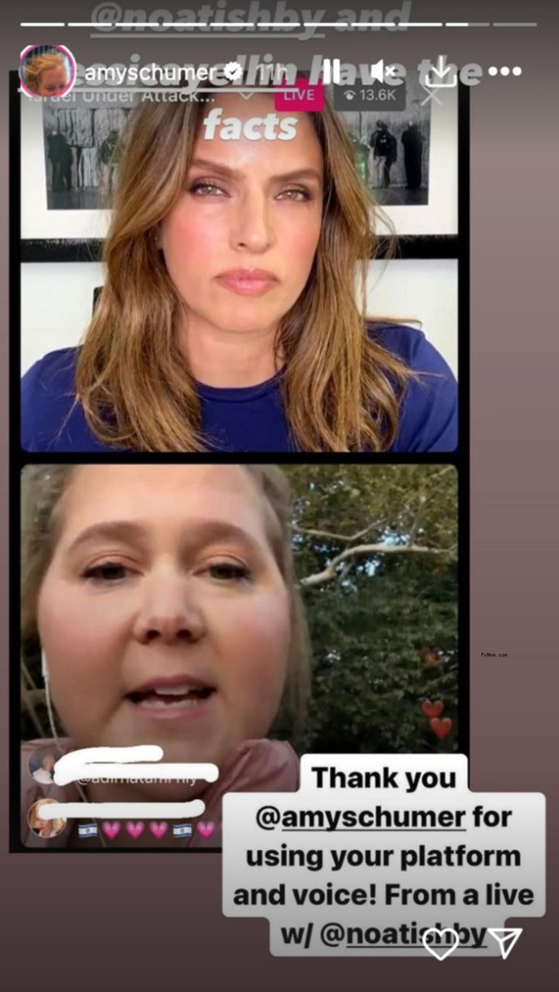 Noa Tishby and Amy Schumer on Instagram Live. 