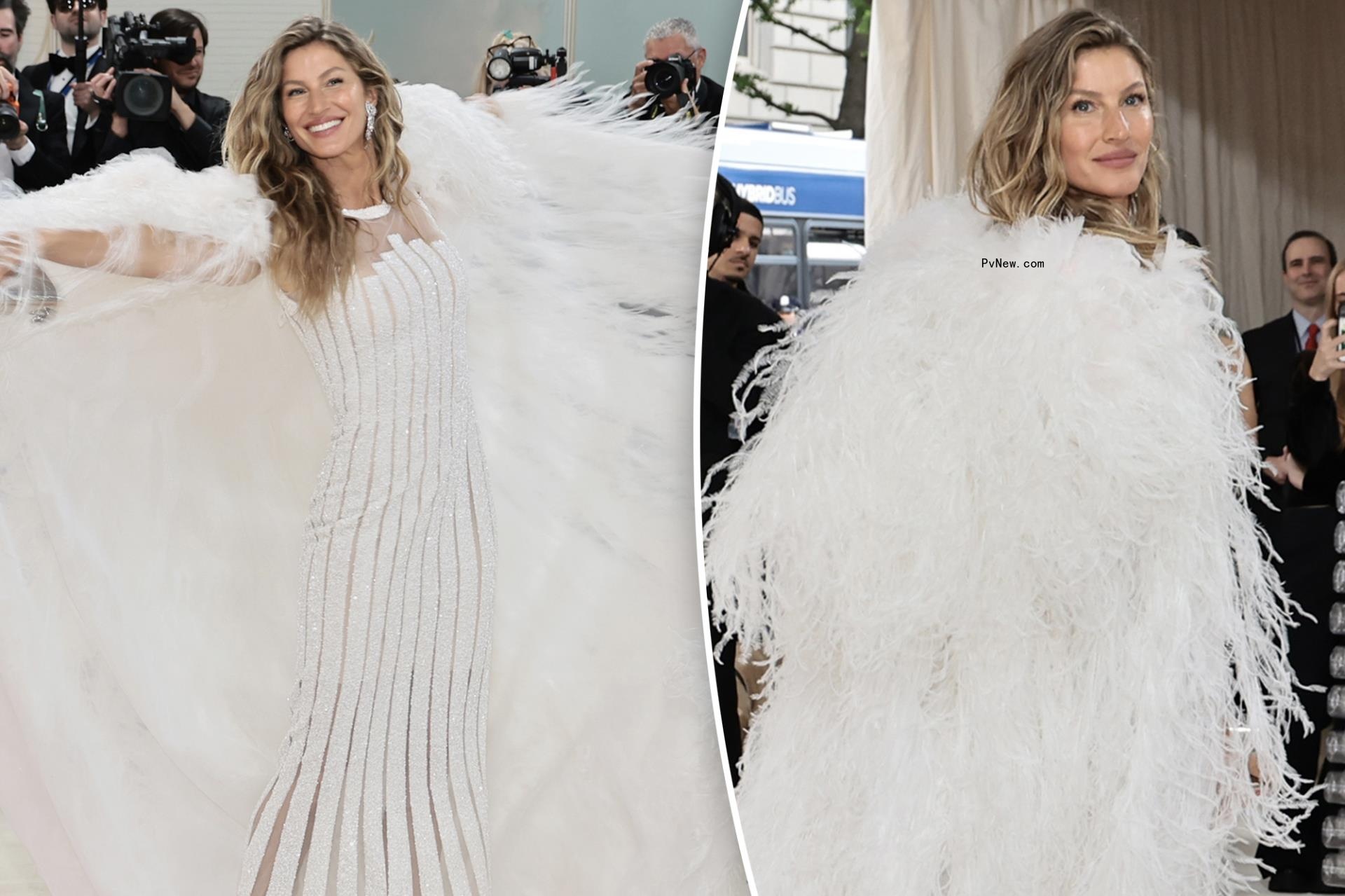 Gisele Bündchen is free as a bird in feathers at first Met Gala post-Tom Brady split