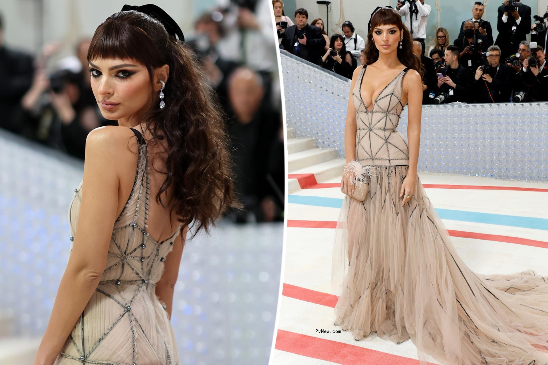 Emily Ratajkowski rocks bangs, plunging gown at the 2023 Met Gala