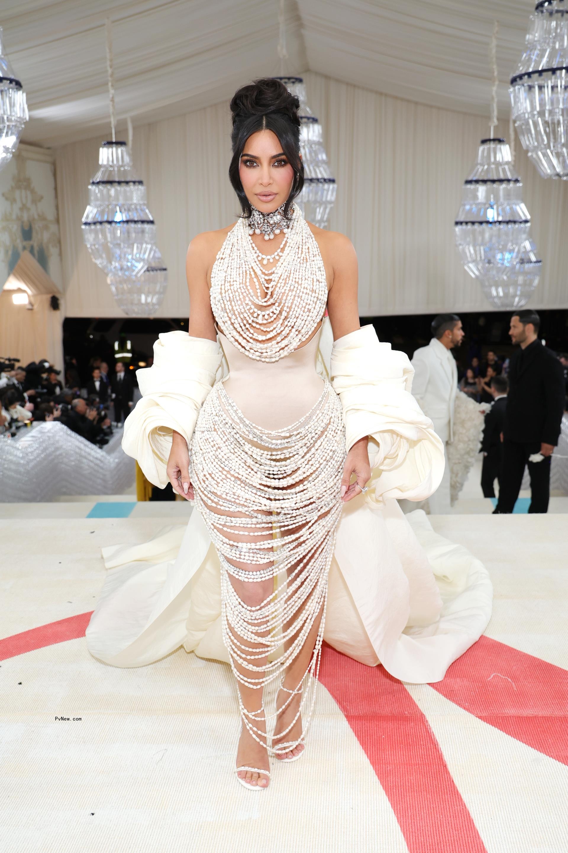 Kim Kardashian in pearls on Met Gala red carpet