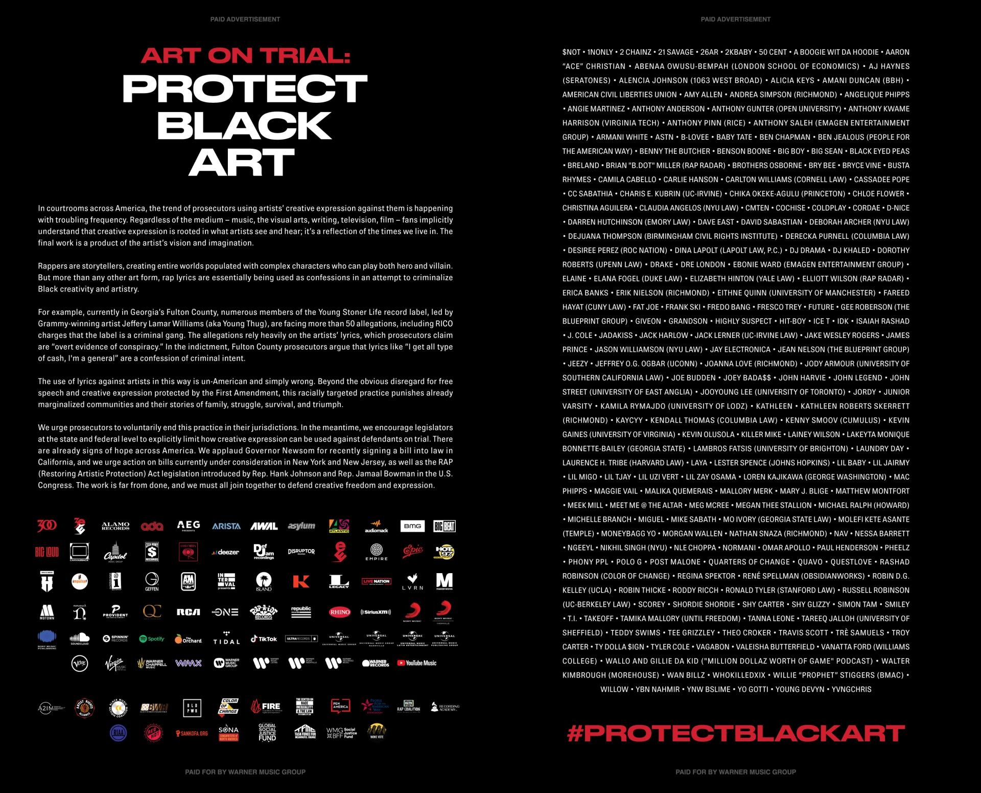 Drake, Mary J. Blige, Morgan Wallen, Dozens More Artists and Companies Unite to ‘Protect Black Art’ and Restrict Use of Rap Lyrics in Court