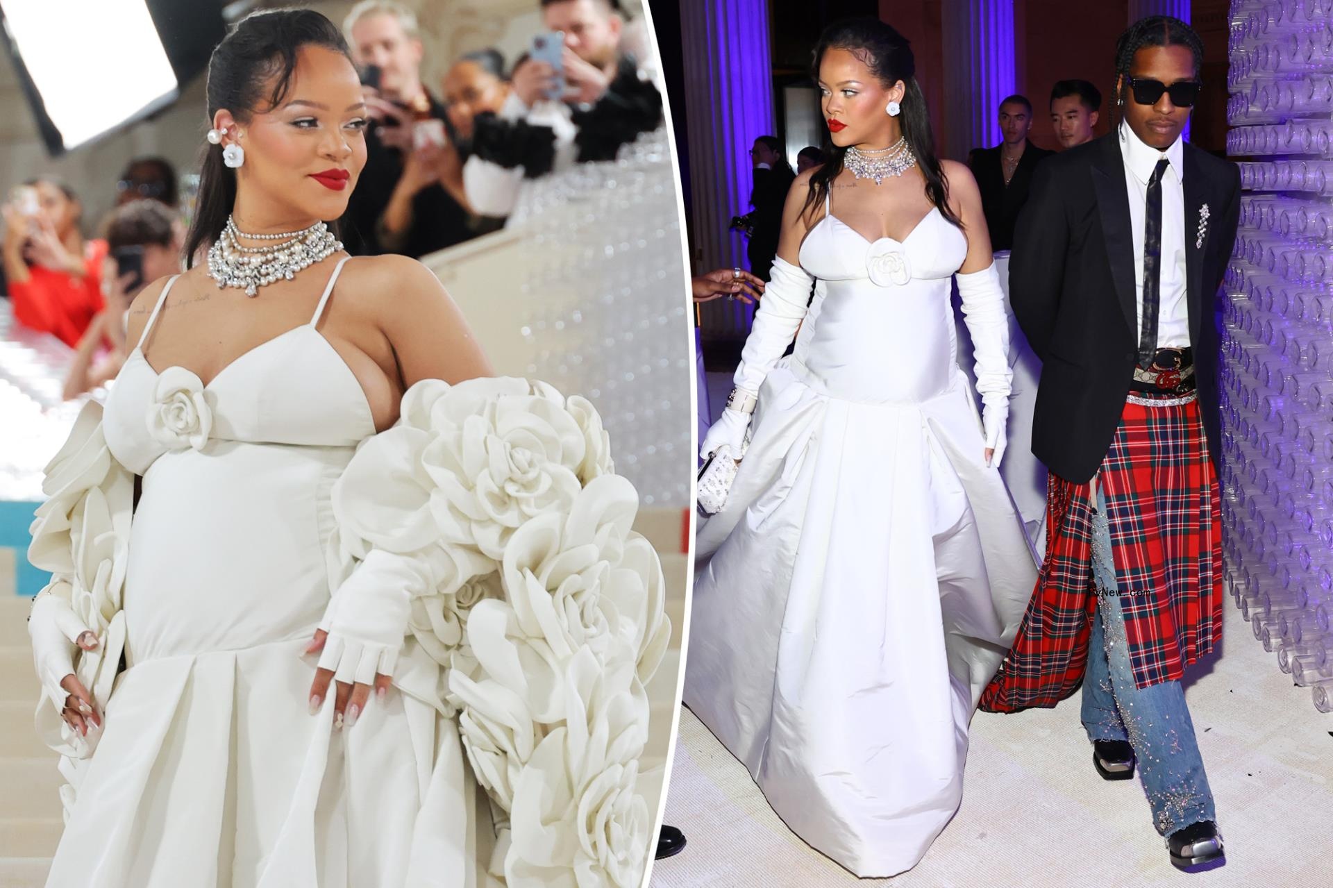 Pregnant Rihanna arrives fashio<i></i>nably late in blooming white gown at Met Gala 2023