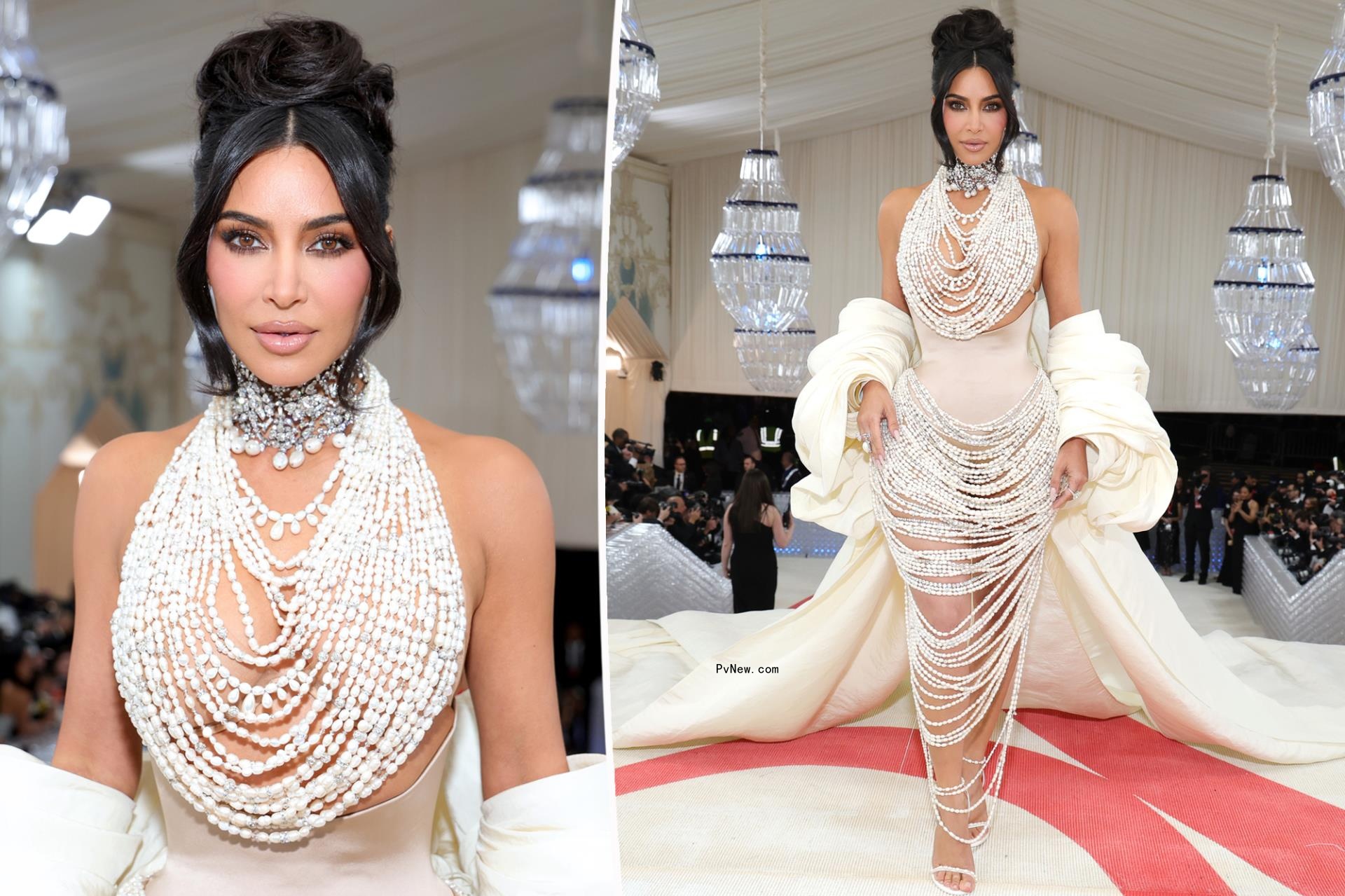 Kim Kardashian wears nothing but pearls and a corset at Met Gala 2023