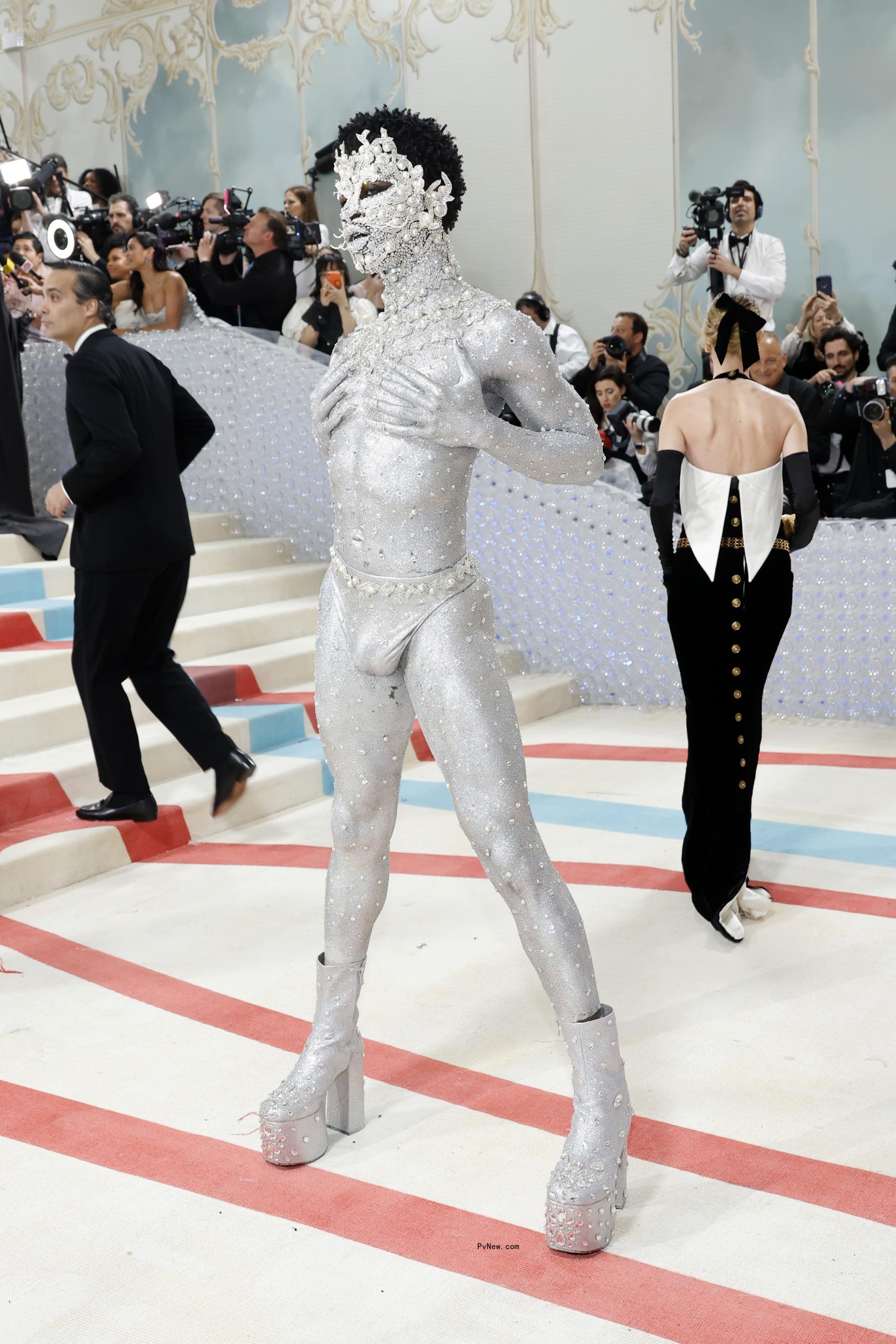Lil Nas X is nearly naked and covered in crystals on Met Gala 2023 red carpet