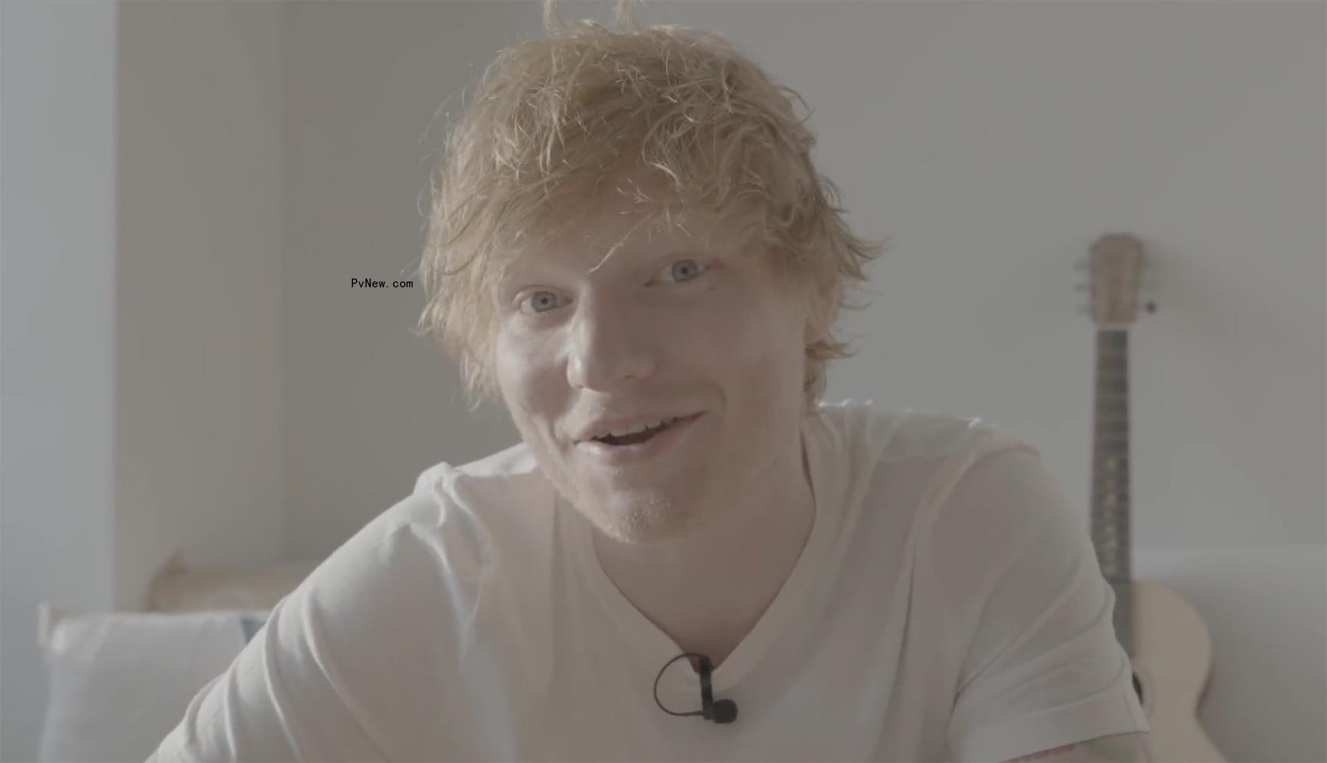 A screenshot of Ed Sheeran talking in a video