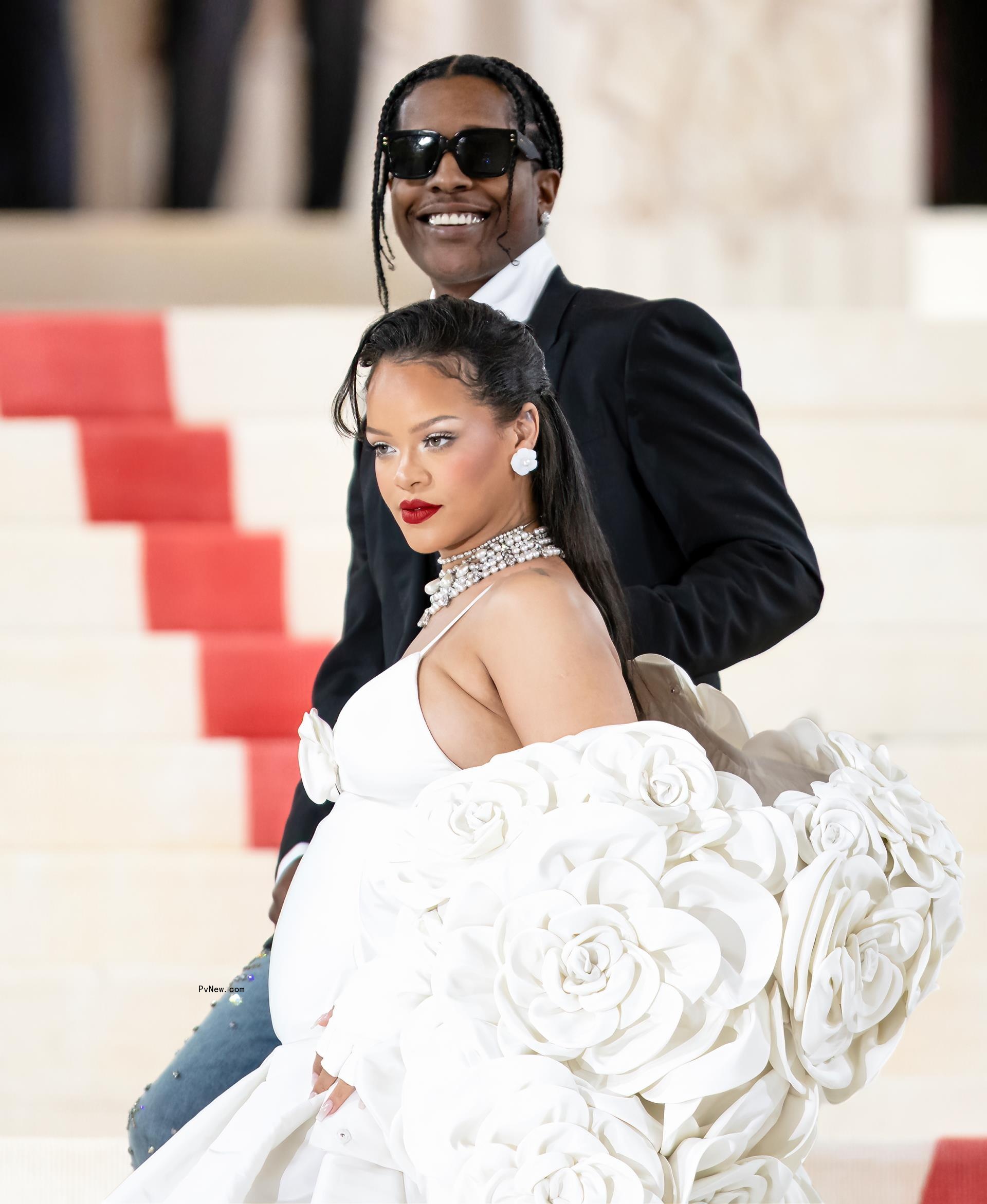 Pregnant Rihanna and A$AP Rocky at 2023 Met Gala.