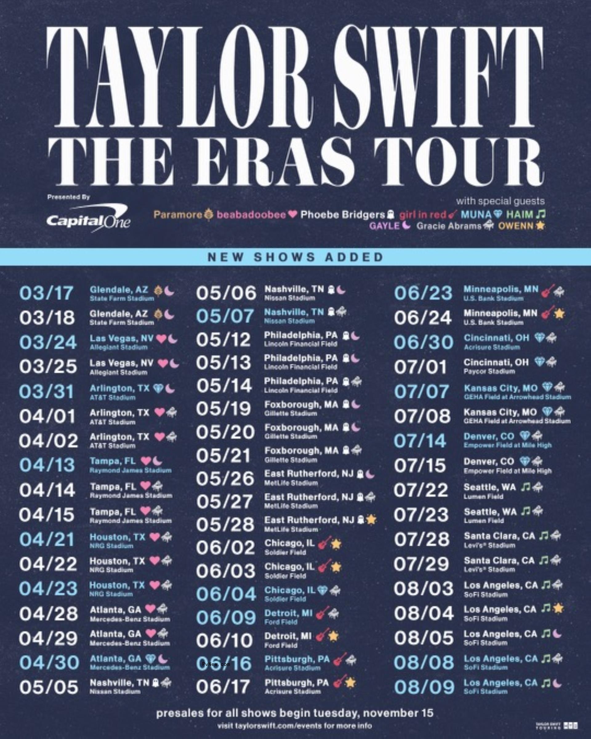 Taylor Swift Adds 17 More Stadium Shows to ‘Eras Tour,’ Which Will Include a Five-Night Stand in L.A., Making It Her Biggest U.S. Tour to Date