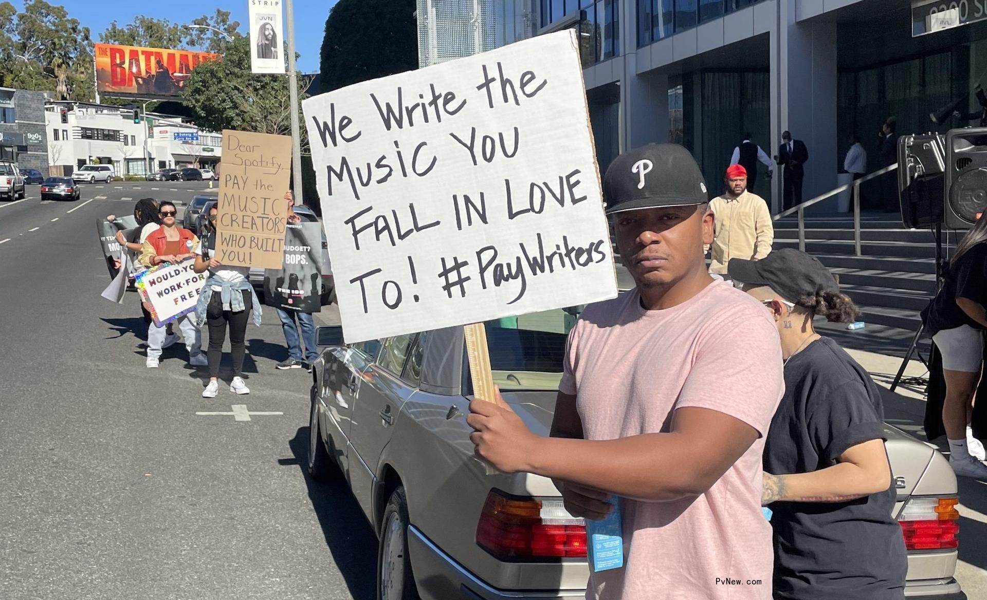 So<i></i>ngwriters Protest Spotify on Sunset Blvd., Asking Fans to Honk if They Support a Living Wage for Hitmakers