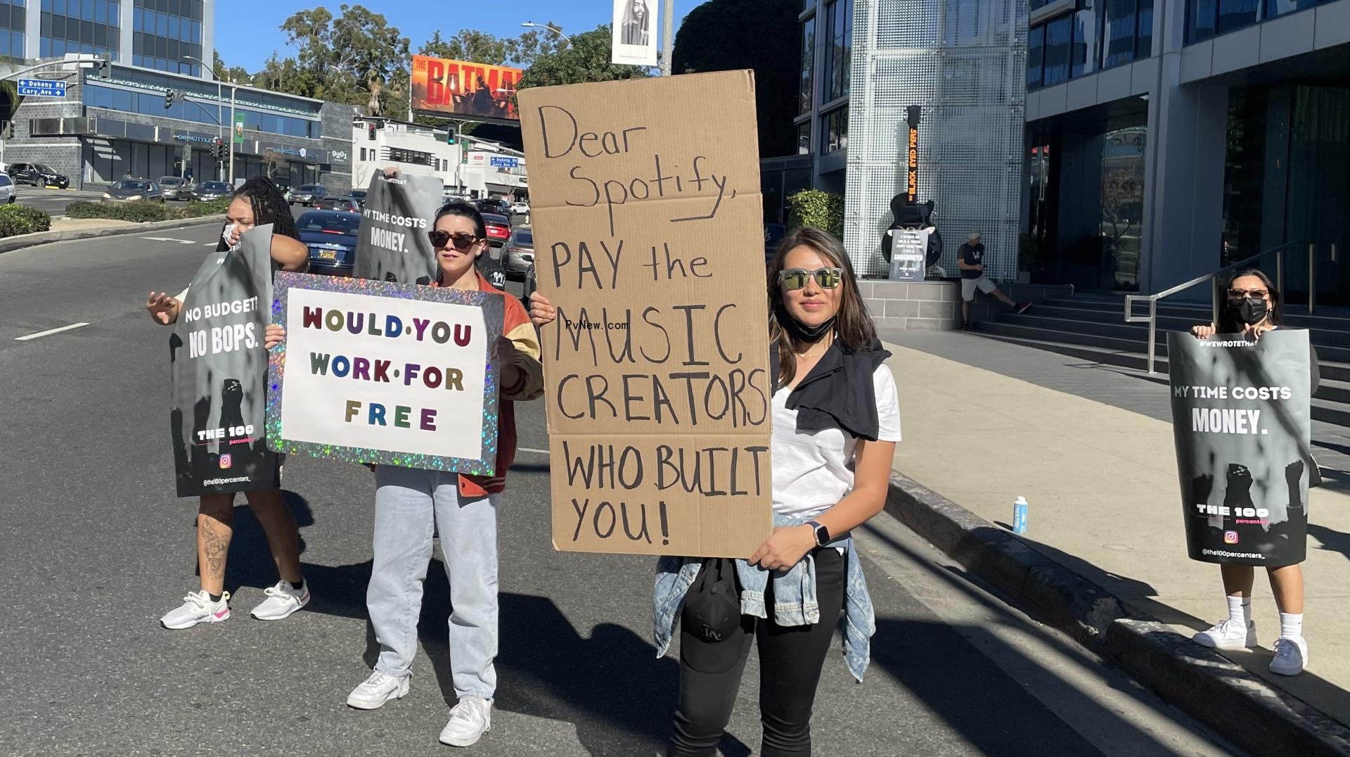 So<i></i>ngwriters Protest Spotify on Sunset Blvd., Asking Fans to Honk if They Support a Living Wage for Hitmakers
