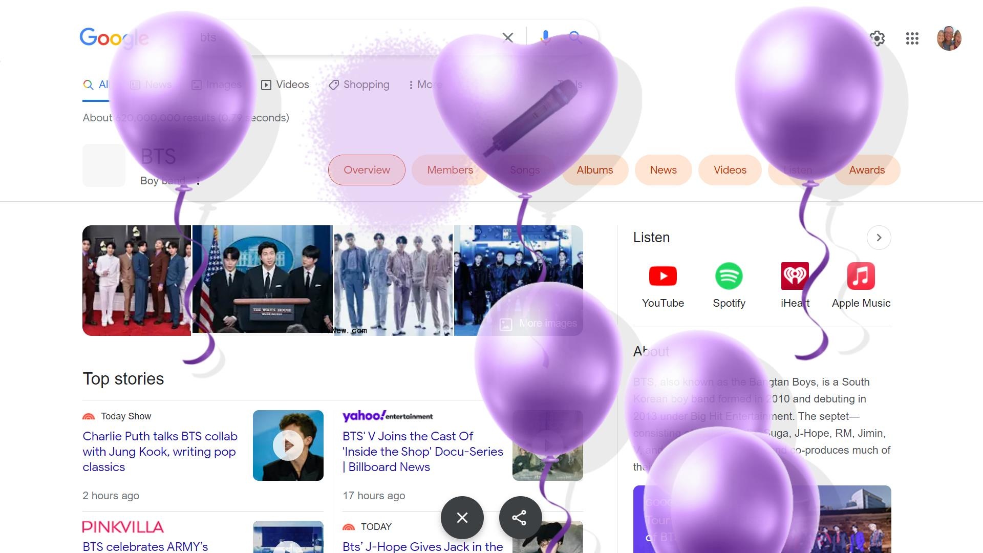 BTS ARMY Birthday Celebrated by Google Search With Easter Egg That Unlocks Purple Balloons, Messages From the Group