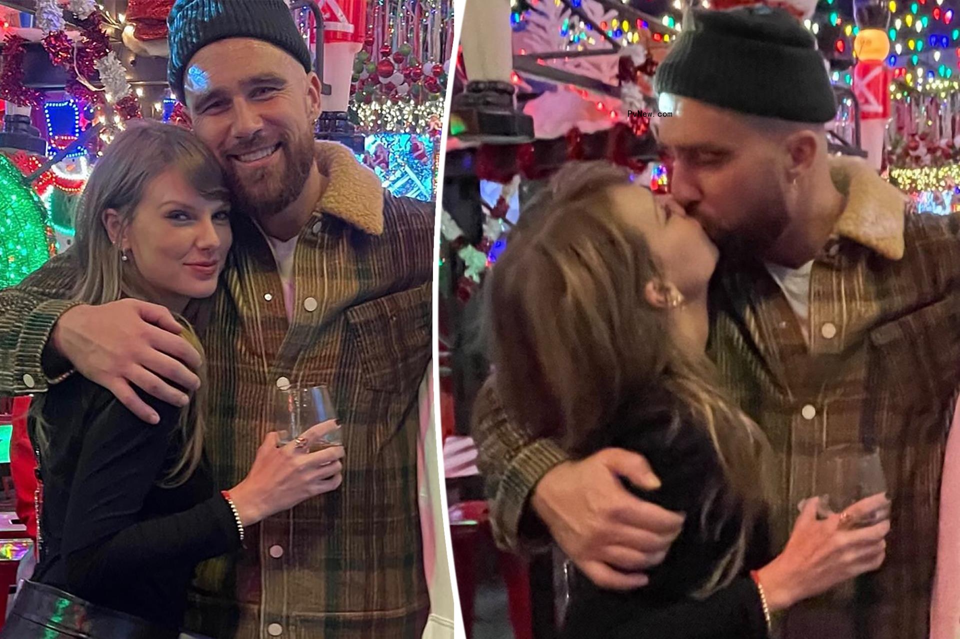 Taylor Swift and Travis Kelce lock lips in steamy new photo from post-game holiday party