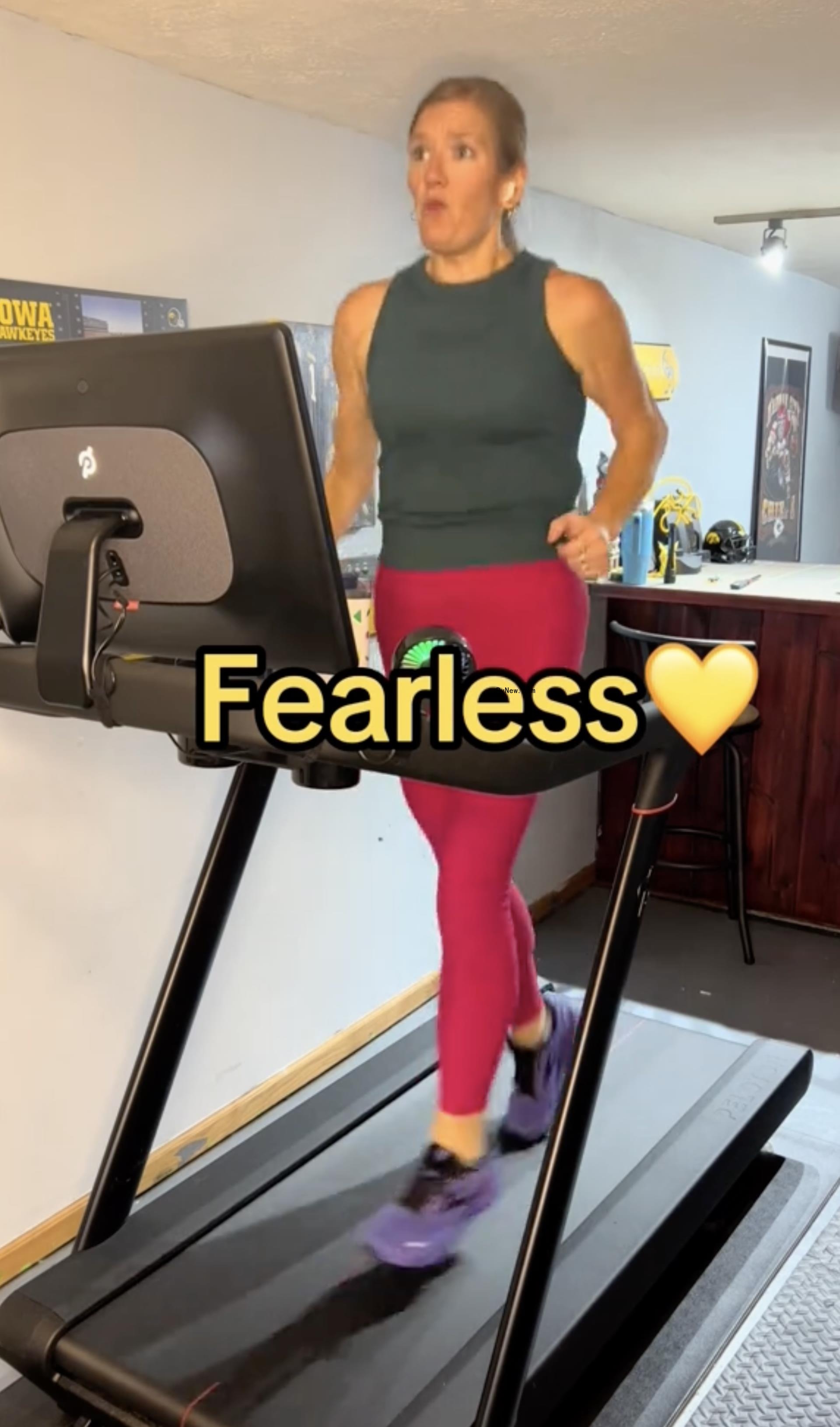 Woman running on treadmill.