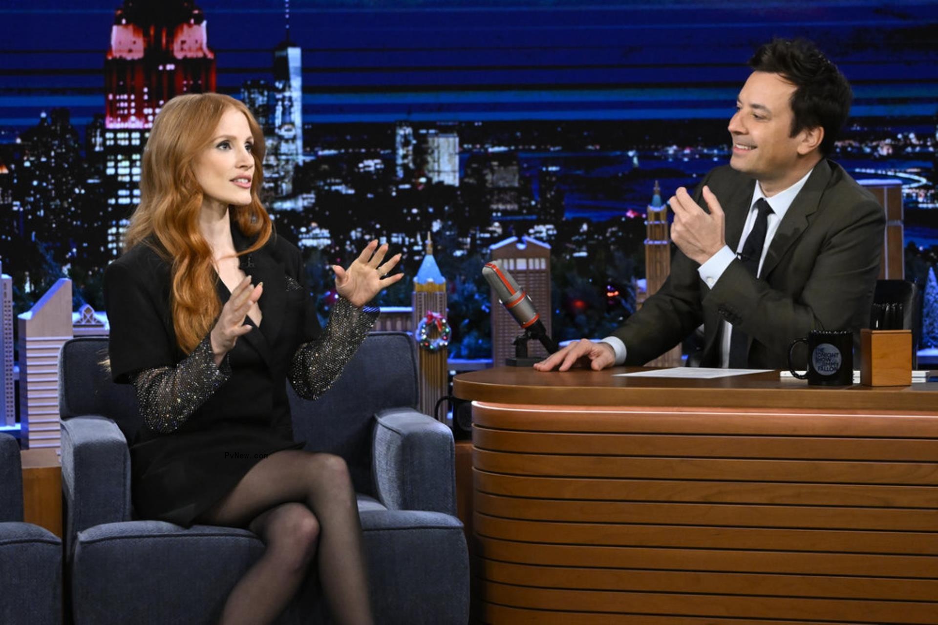 Jessica Chastain speaks to Jimmy Fallon on his talk show 