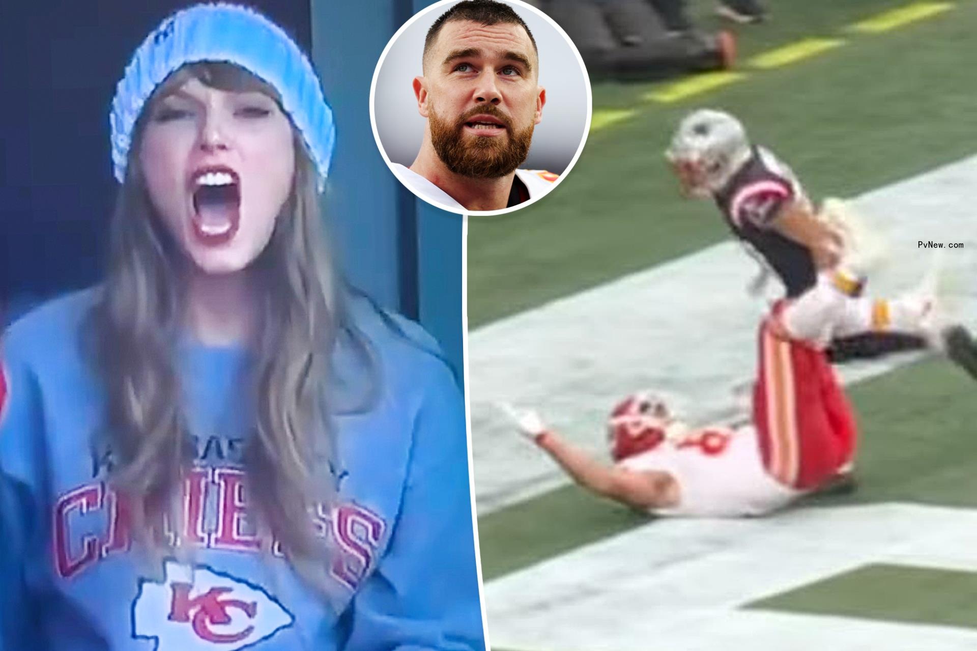 See Taylor Swift’s heated reaction after boyfriend Travis Kelce gets pushed during Chiefs vs. Patriots game