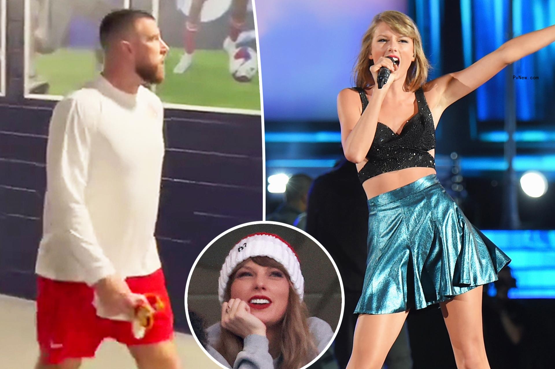 Travis Kelce gazes adoringly at poster of Taylor Swift ahead of Chiefs vs. Patriots game