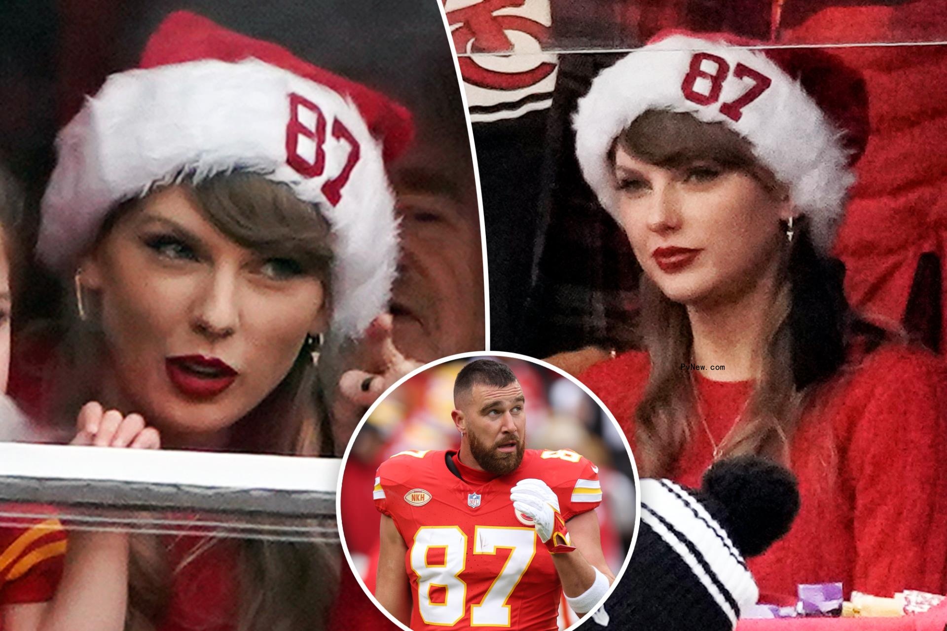 Taylor Swift rocks Santa hat with Travis Kelce’s jersey number at Chiefs Christmas game