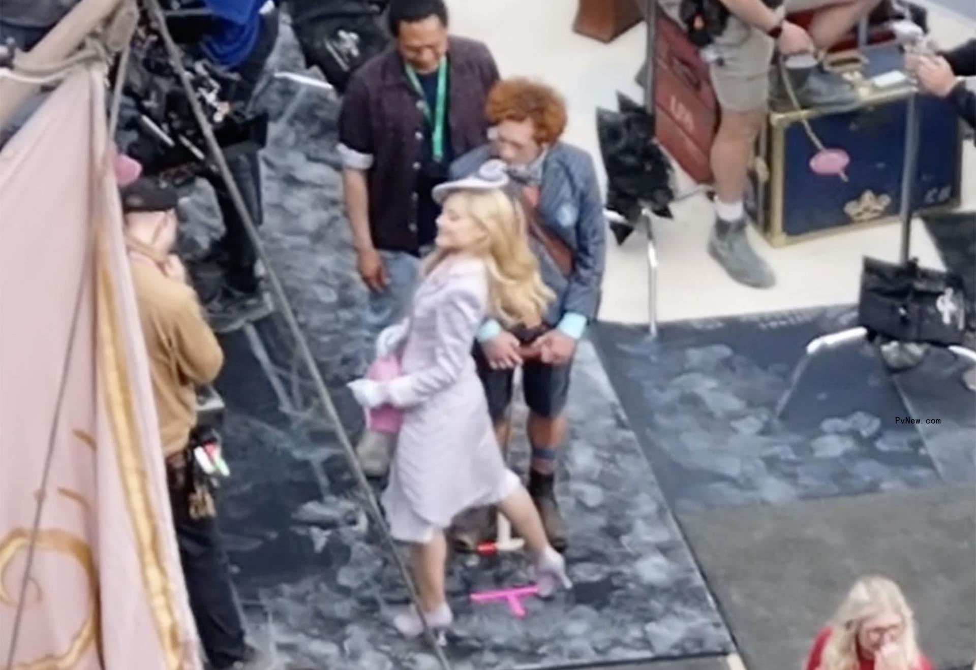 Ariana Grande and Ethan Slater acting on