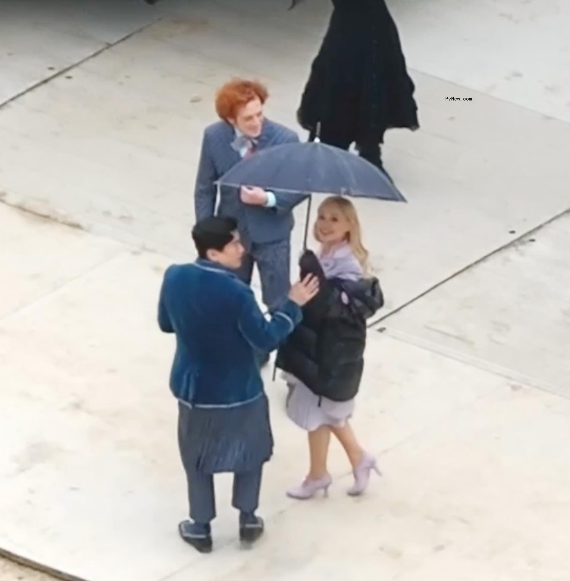 Ariana Grande and Ethan Slater seen filming