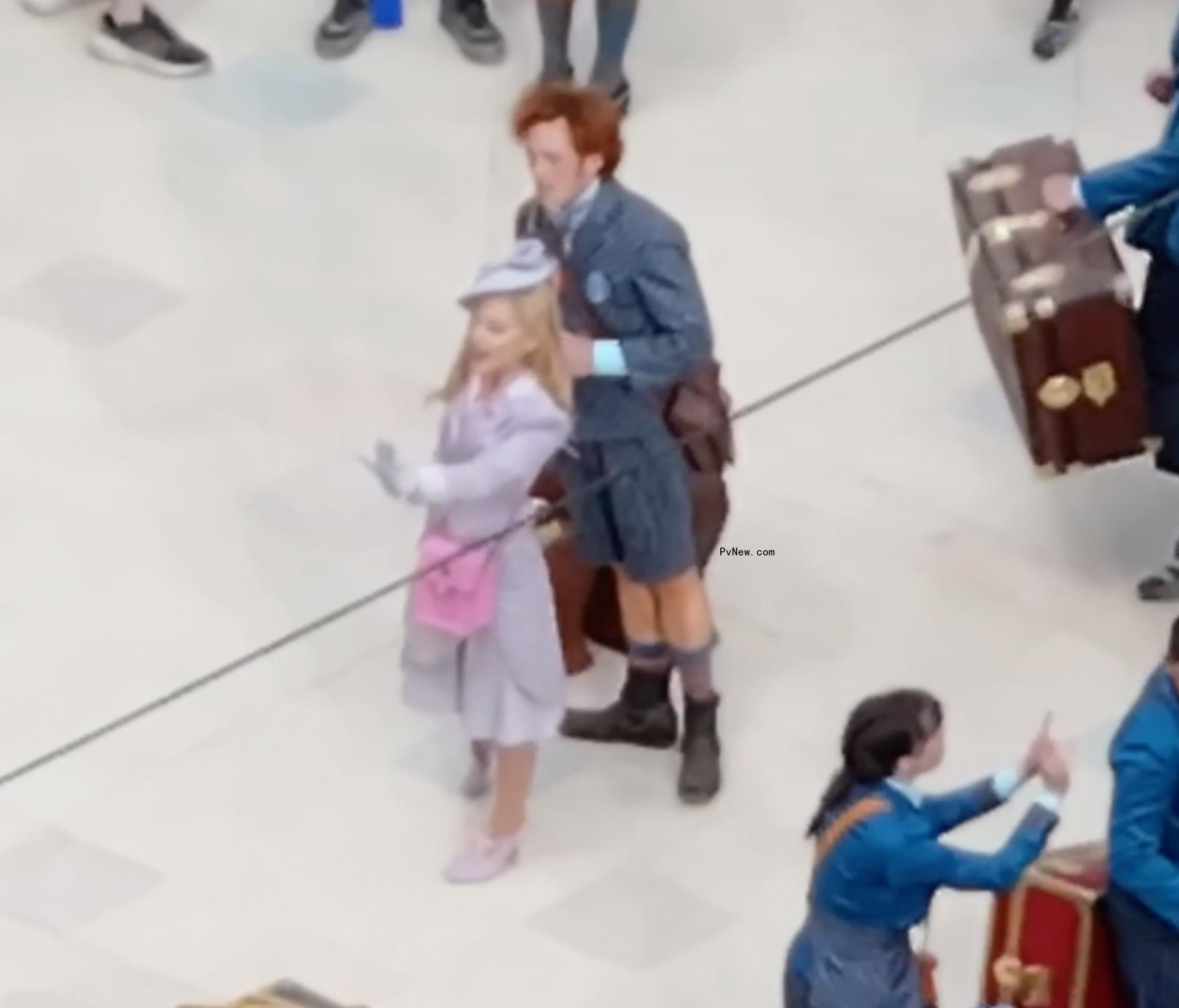 Ariana Grande and Ethan Slater filming
