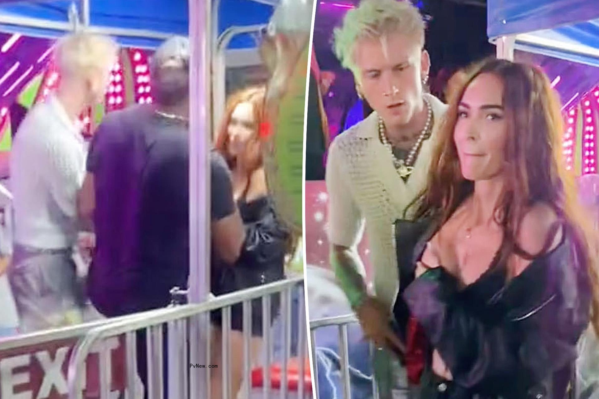 Megan Fox gets slammed into barricade as man tries to punch Machine Gun Kelly at fair