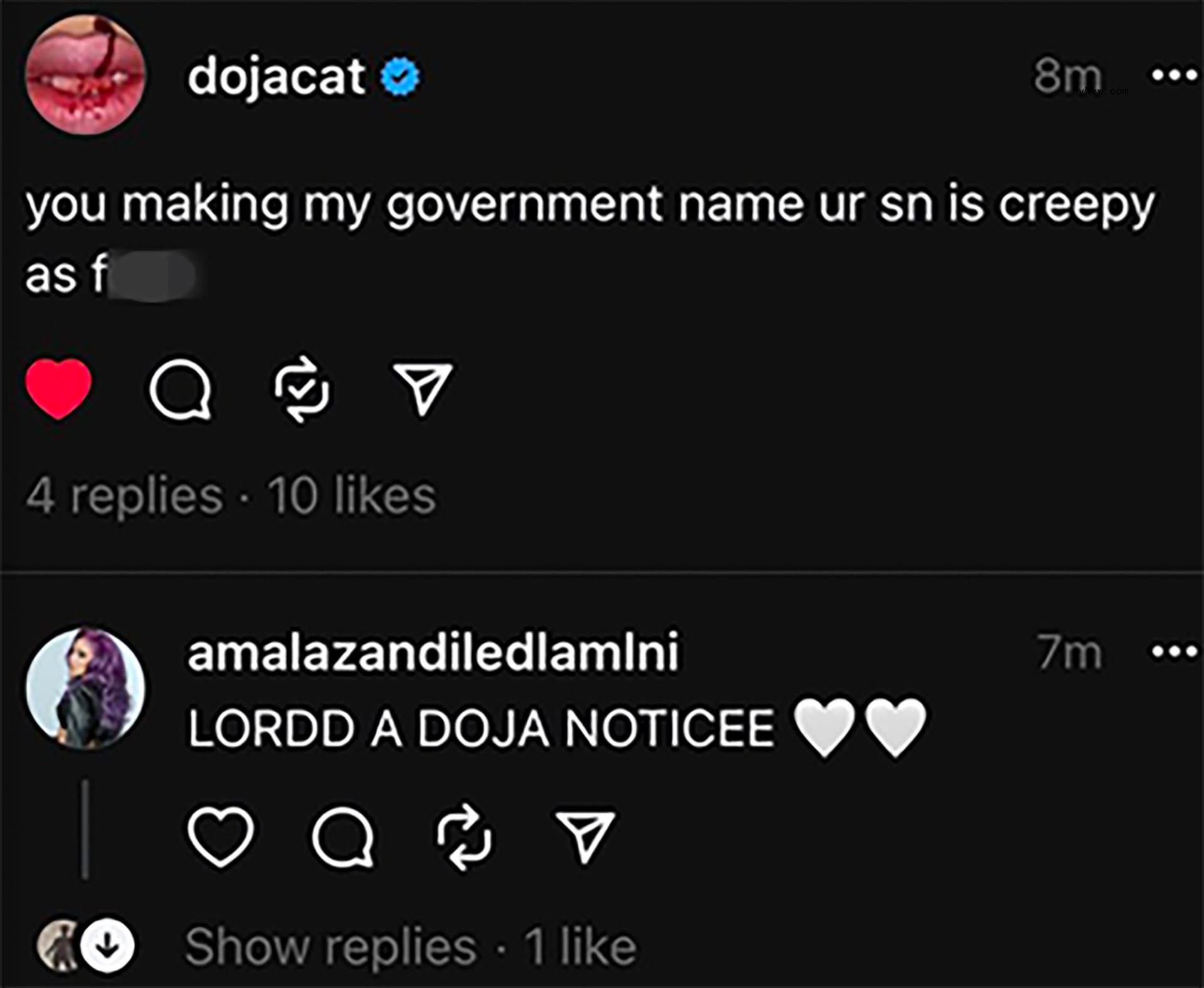 doja cat tweet between her and fan