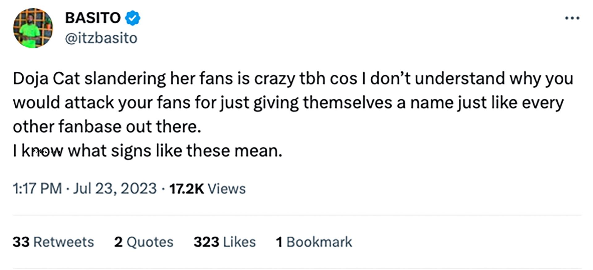 Tweet from fan