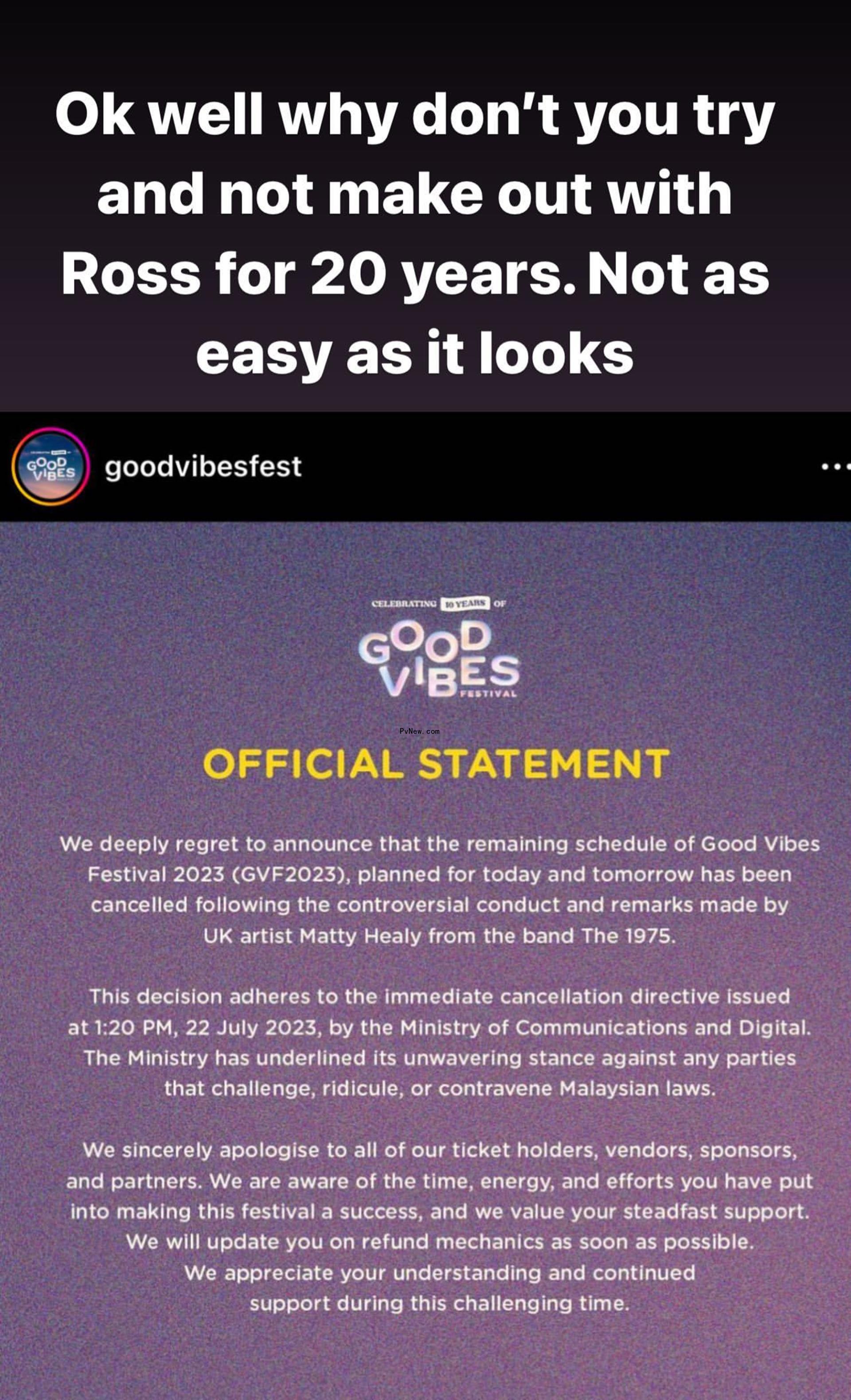 Matty Healy kissing his bandmate Ross Macdonald.