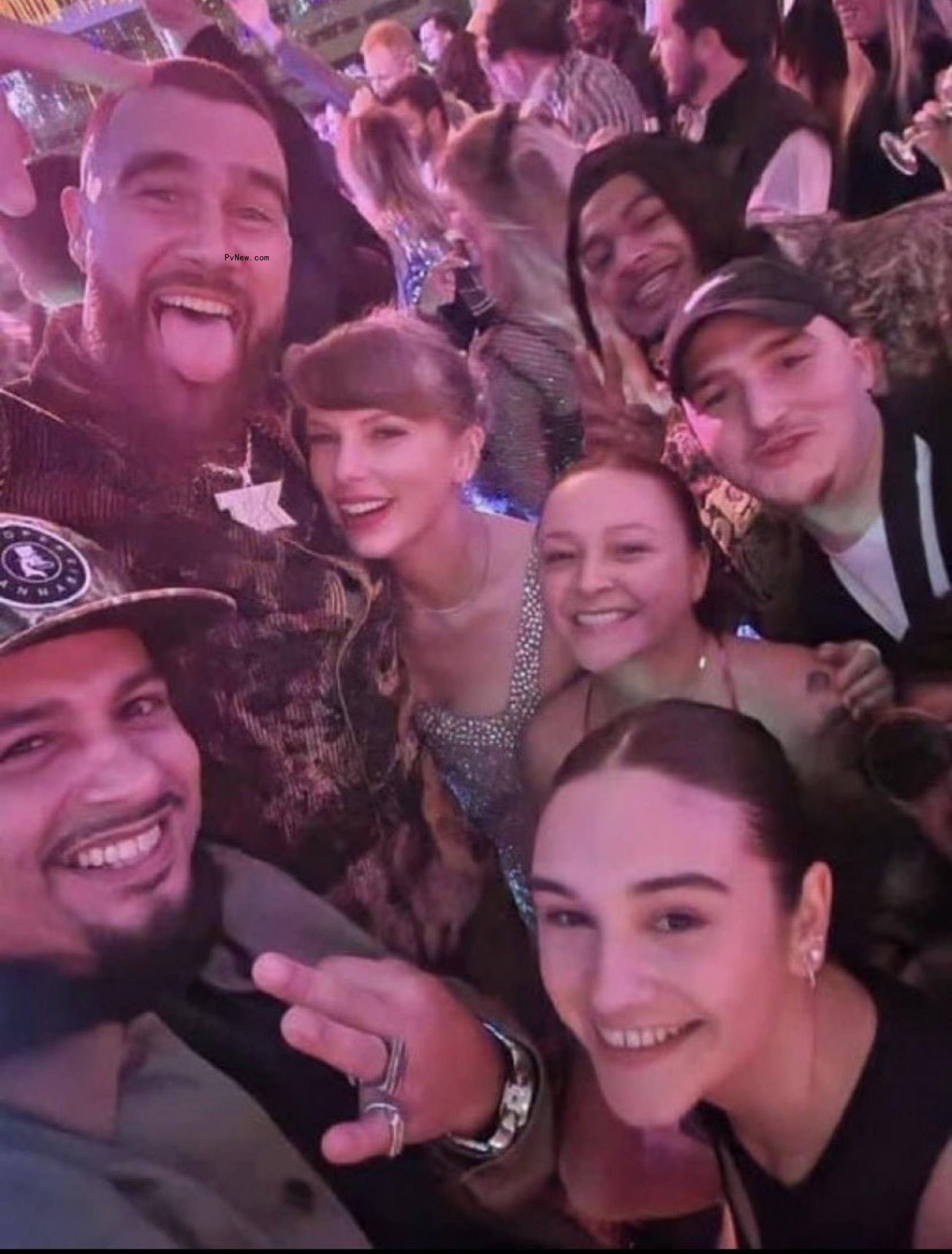 Taylor Swift and Travis Kelce partying with friends.