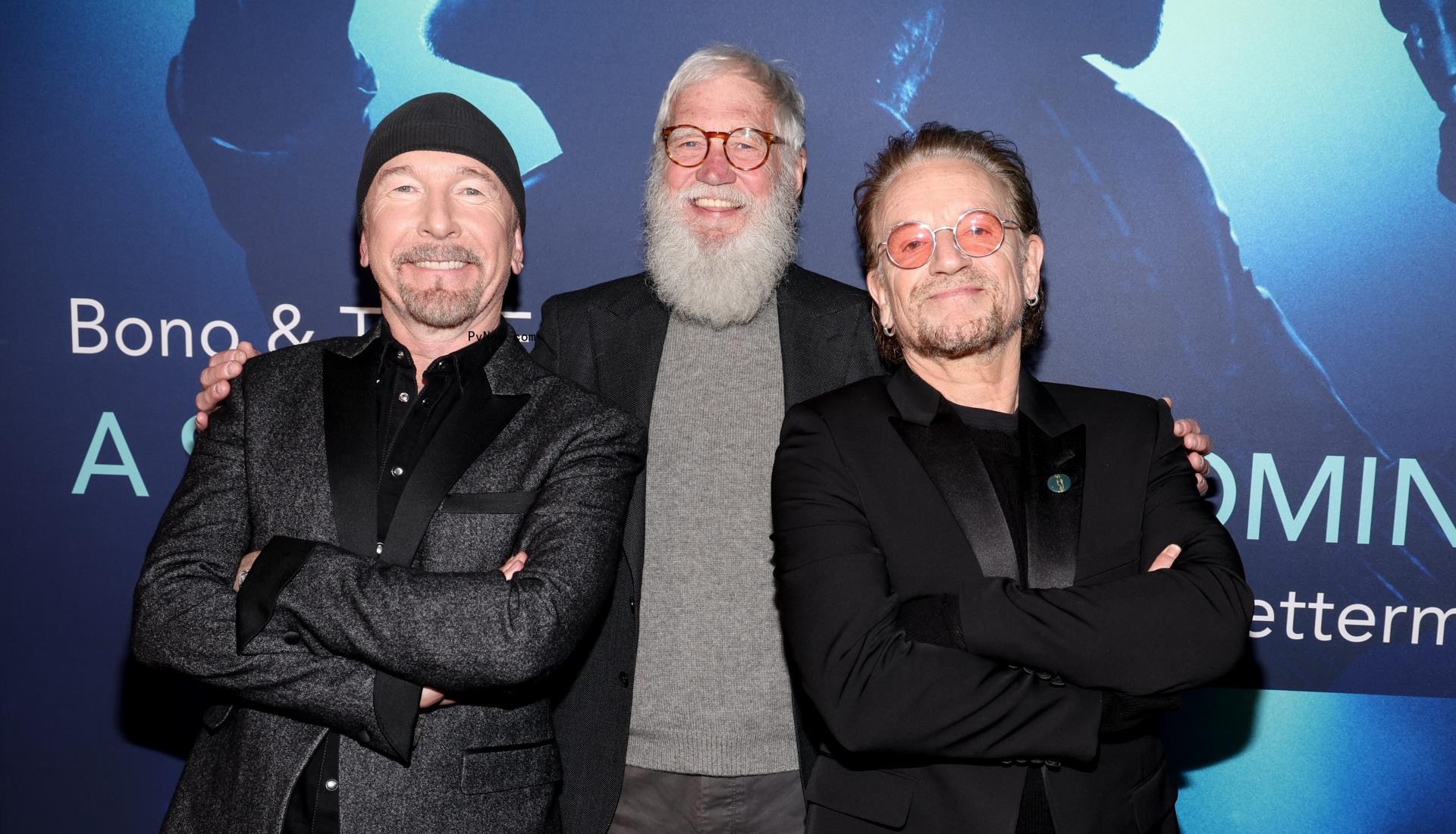 U2’s Bono and Edge, Joining David Letterman for docu<i></i>mentary Premiere, Say They Needed Him to ‘Take the Piss Out of Us’