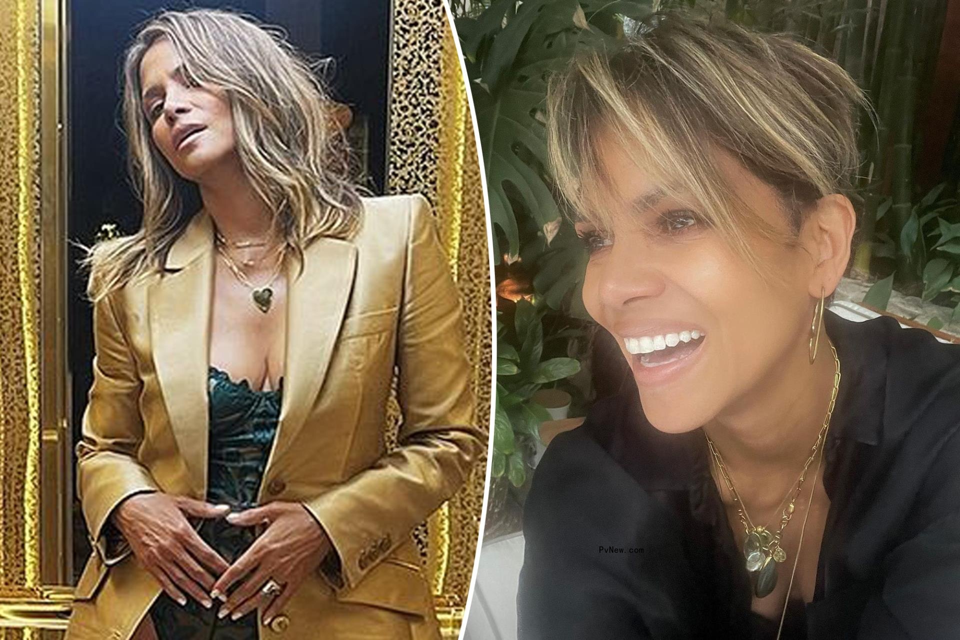 Halle Berry, 57, rings in 2024 in lace bodysuit sans pants