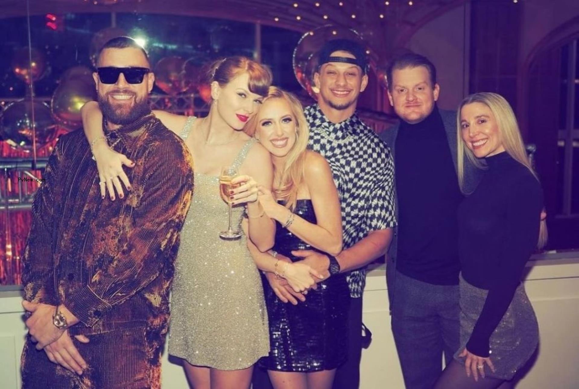 Taylor Swift, Travis Kelce and Patrick and Brittany Mahomes with another couple.