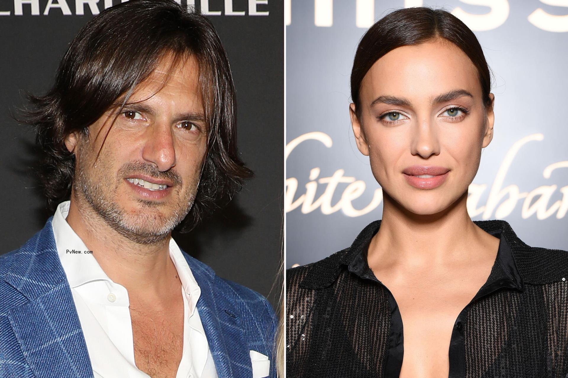 Valerio Morabito (left) and Irina Shayk (right) pose.