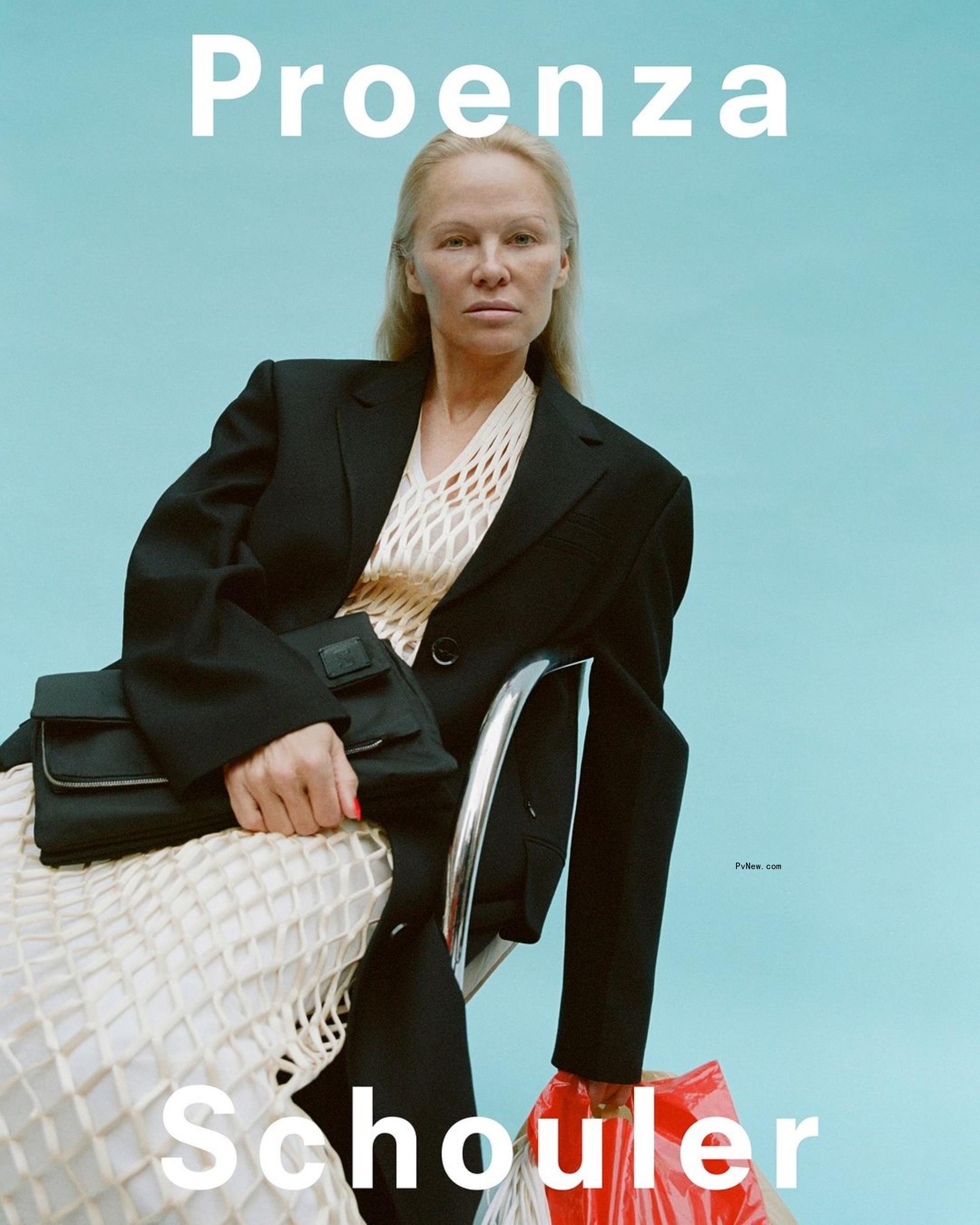 Pamela Anderson appears makeup-free in Proenza Schouler's spring 2024 campaign.