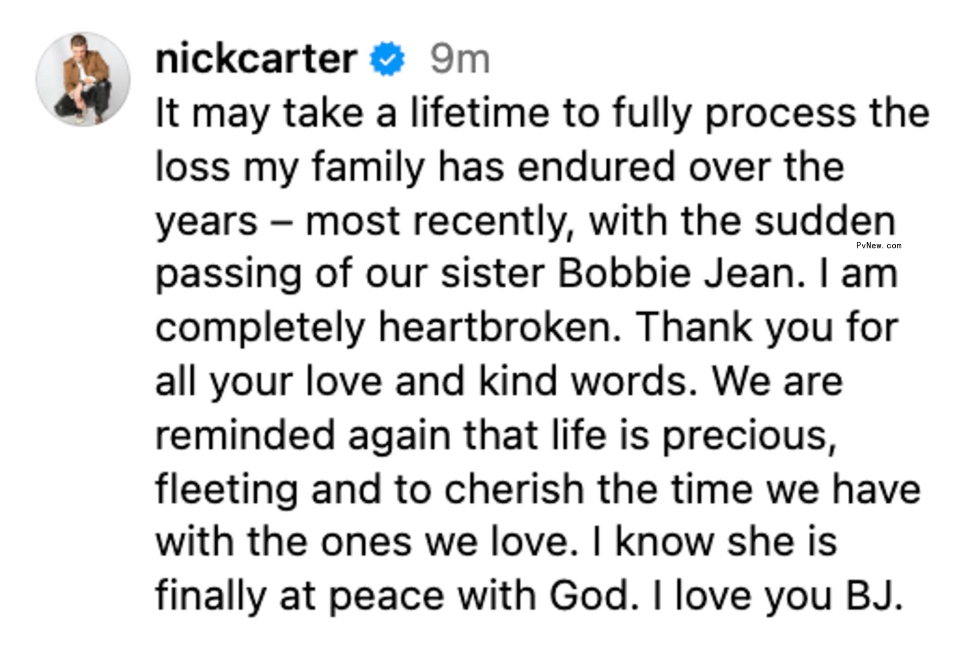 Nick Carter's Instagram post.