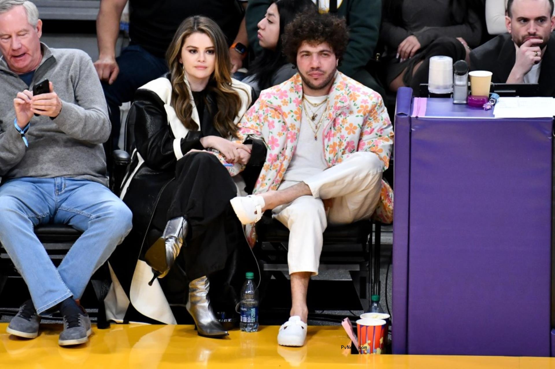 Benny Blanco and Selena Gomez at the Lakers Game.