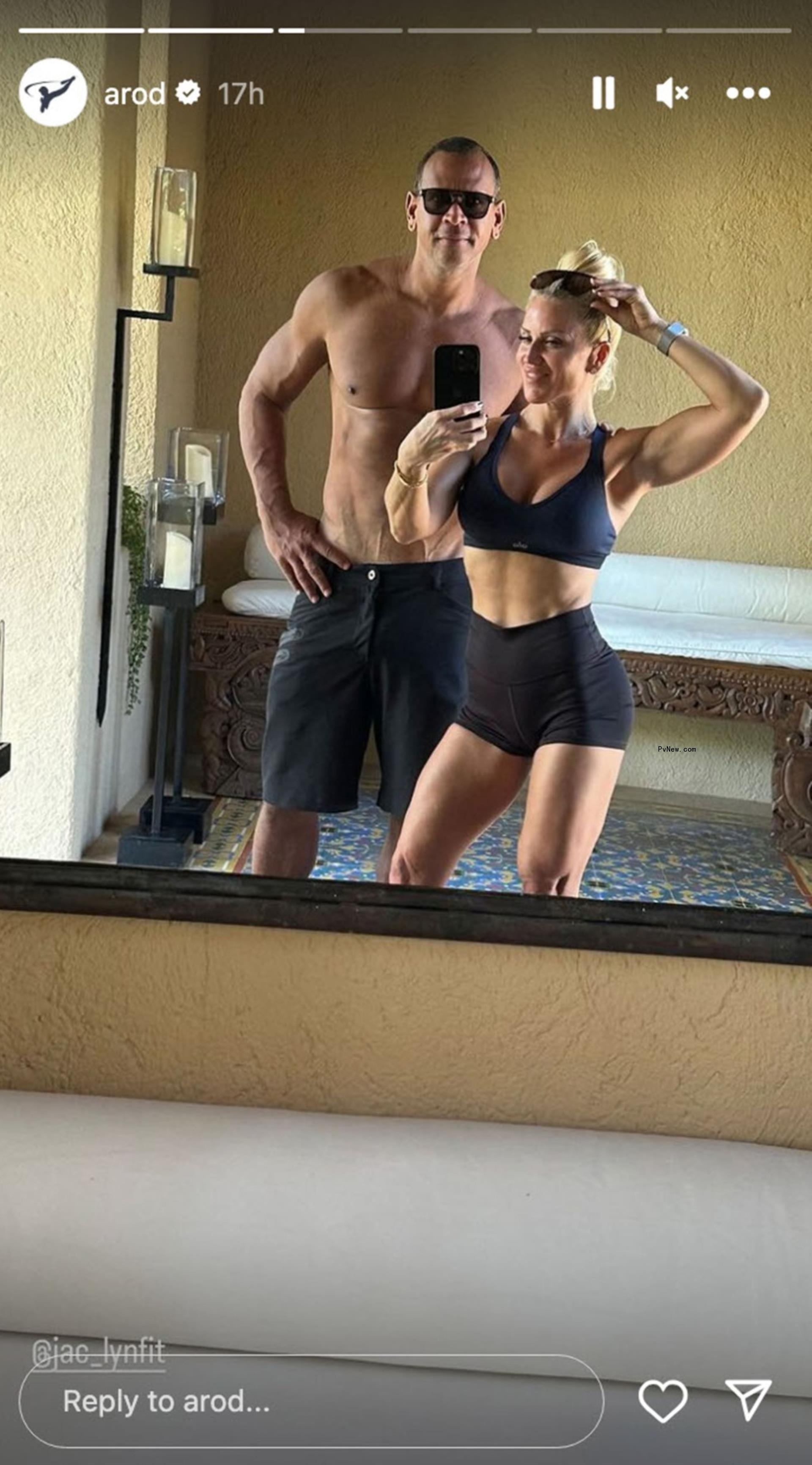 shirtless alex rodriguez posing next to girlfriend jaclyn cordeiro