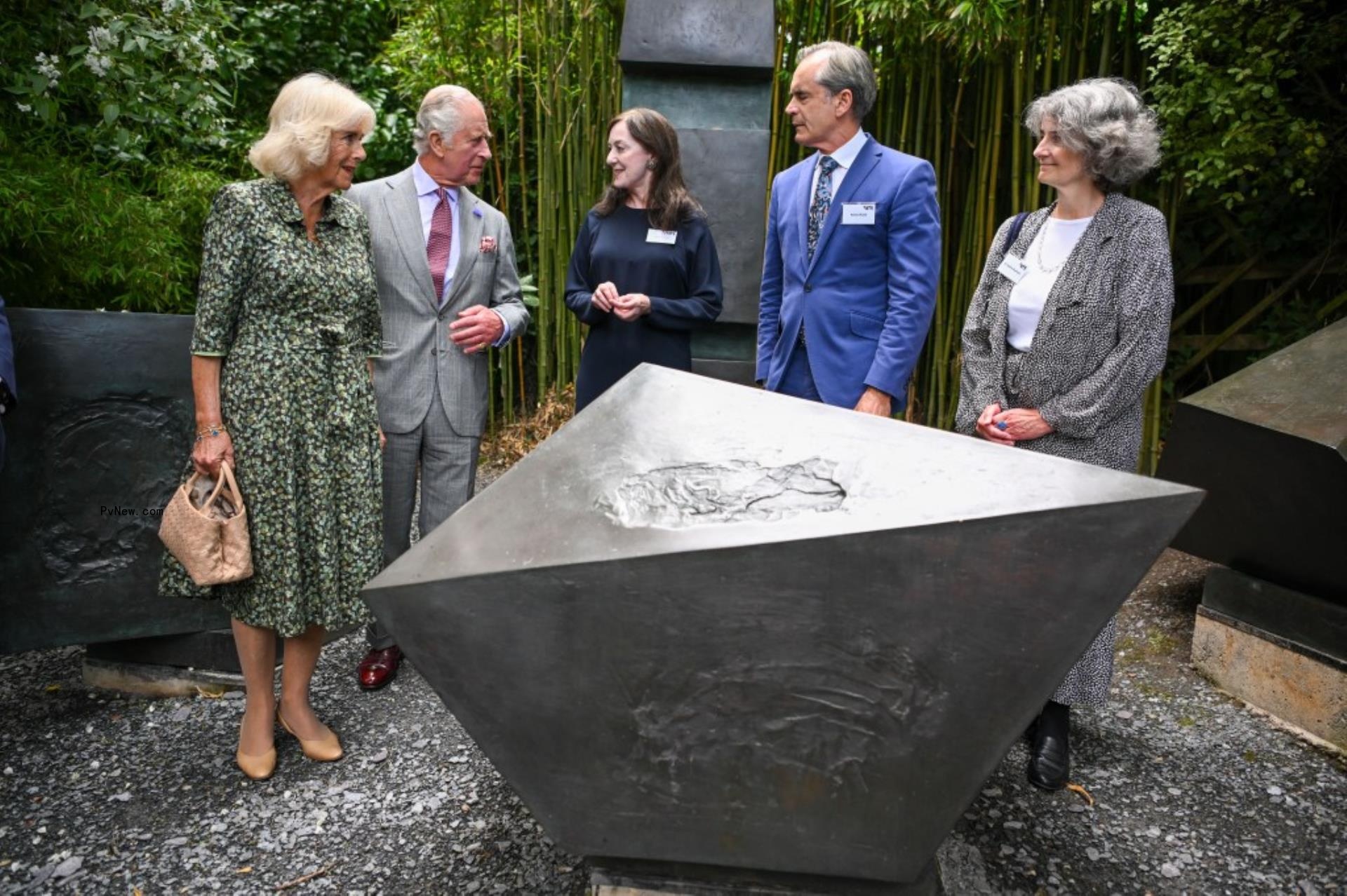 Queen Camilla, King Charles, guests at sculpture garden