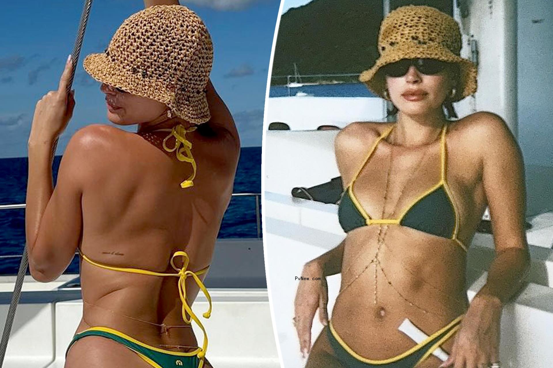 Hailey Bieber pairs her cheeky bikini with a $16K diamond body chain
